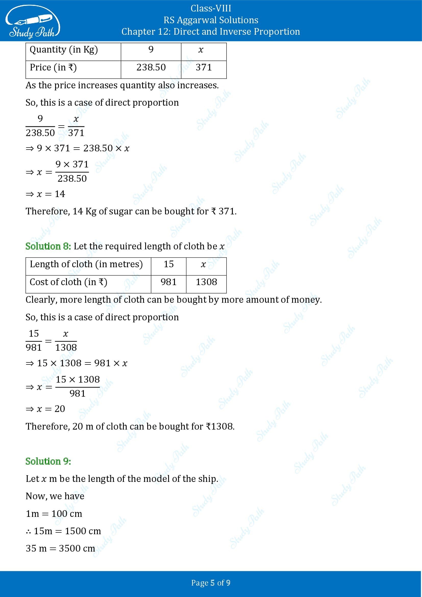 RS Aggarwal Solutions Class 8 Chapter 12 Direct and Inverse Proportion Exercise 12A 00005
