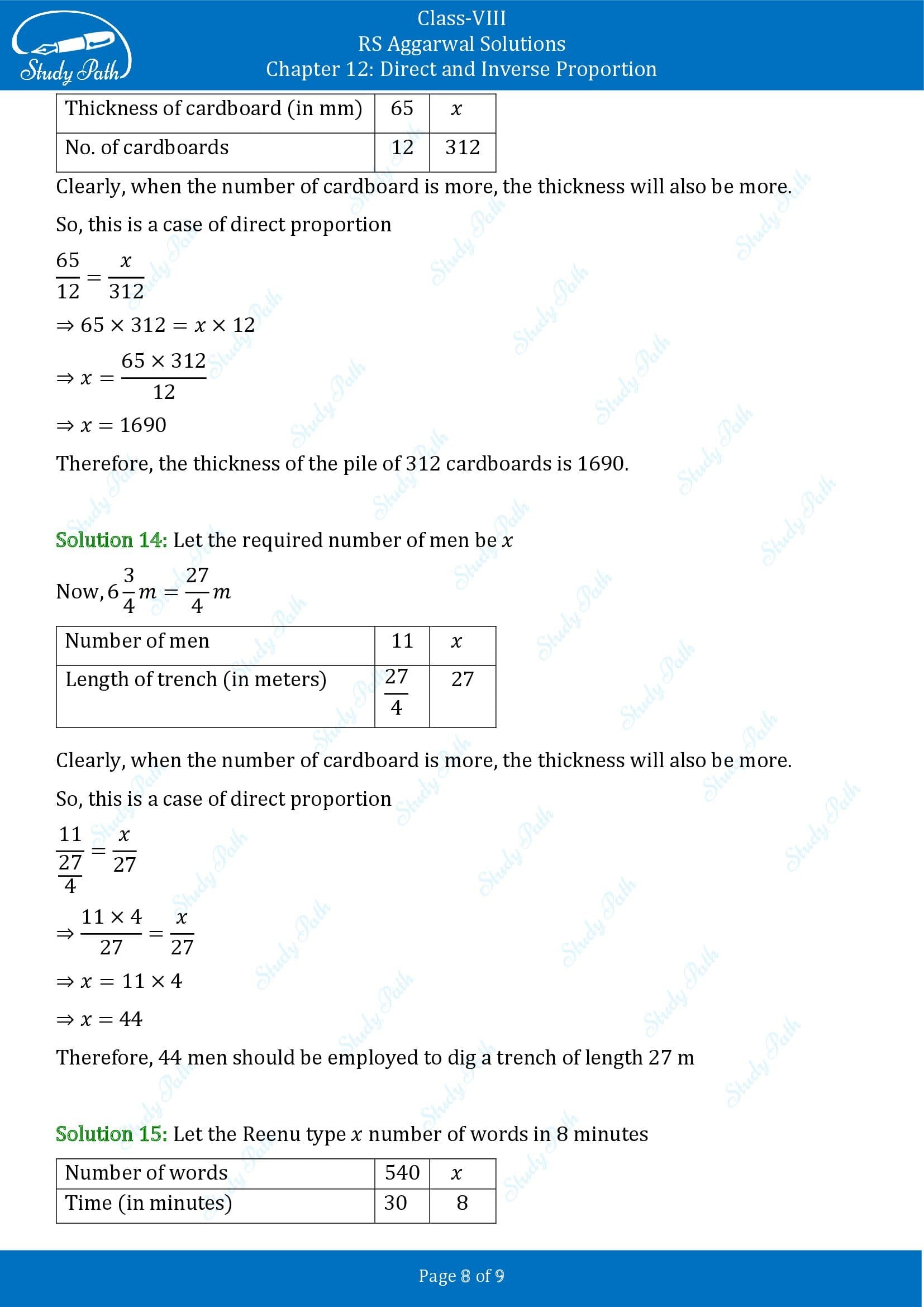 RS Aggarwal Solutions Class 8 Chapter 12 Direct and Inverse Proportion Exercise 12A 00008