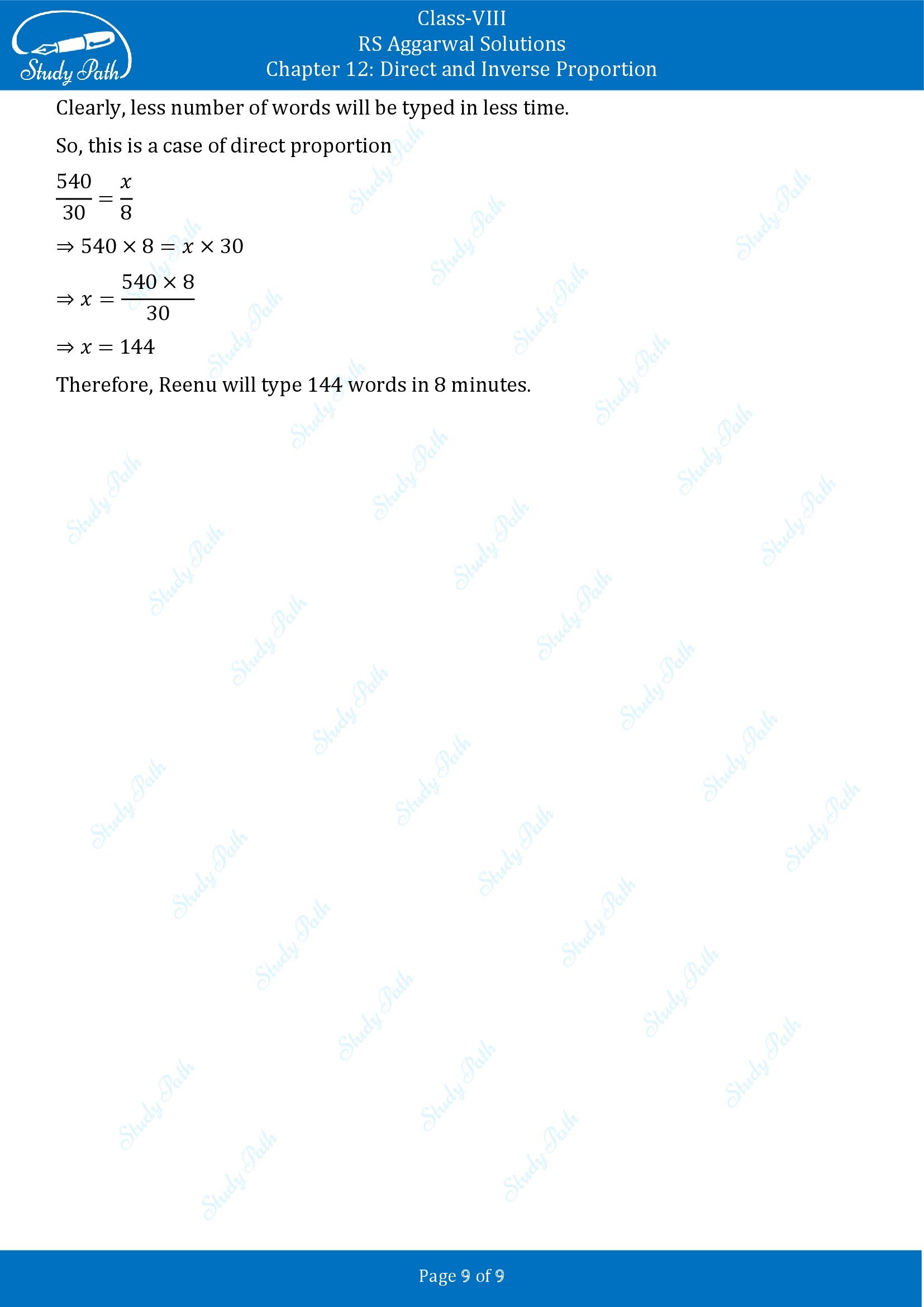 RS Aggarwal Solutions Class 8 Chapter 12 Direct and Inverse Proportion Exercise 12A 00009