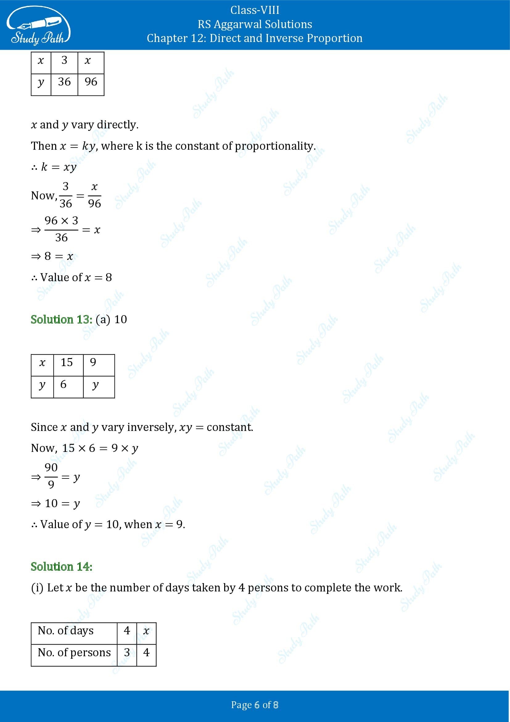 RS Aggarwal Solutions Class 8 Chapter 12 Direct and Inverse Proportion Test Paper 00006