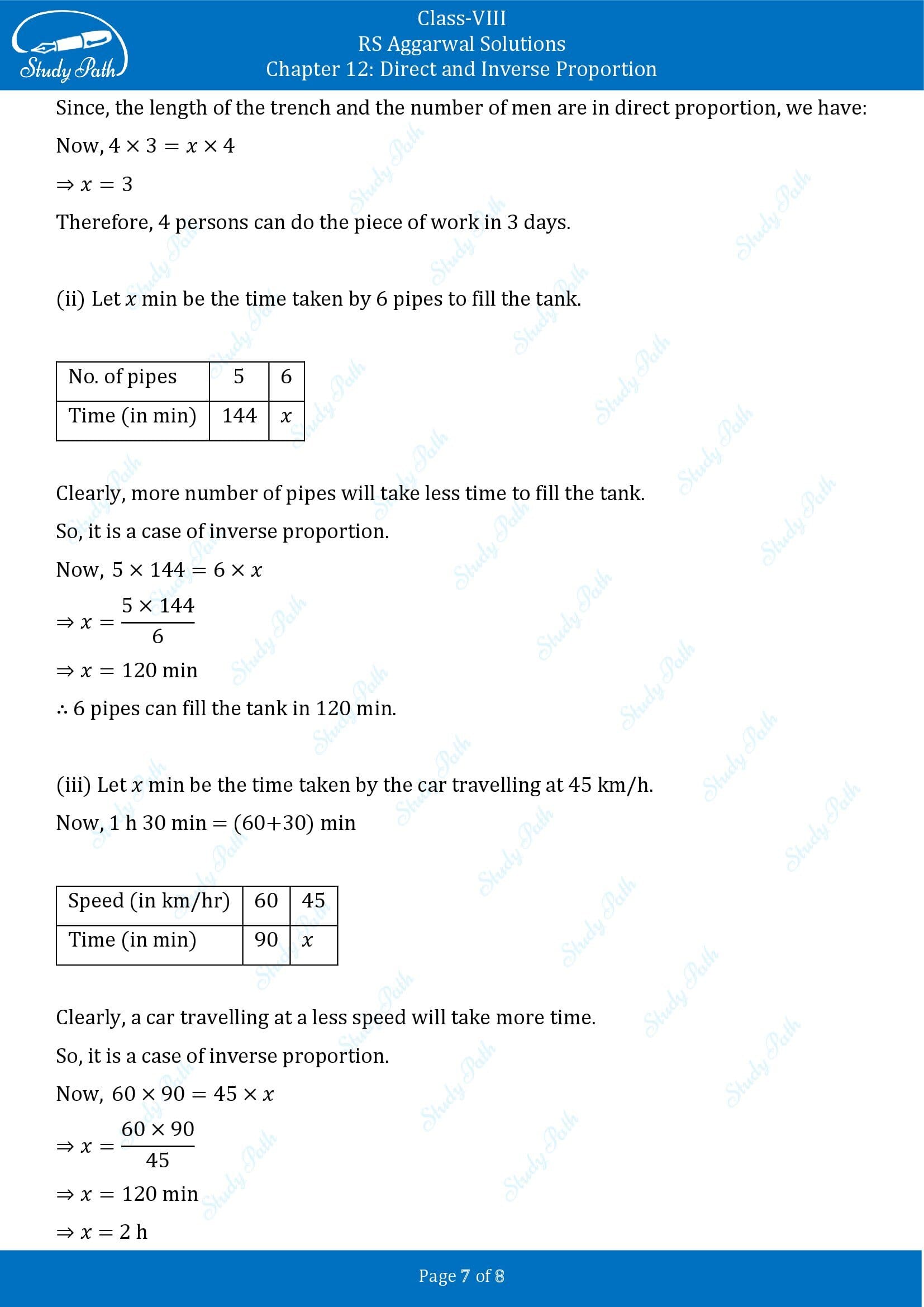 RS Aggarwal Solutions Class 8 Chapter 12 Direct and Inverse Proportion Test Paper 00007
