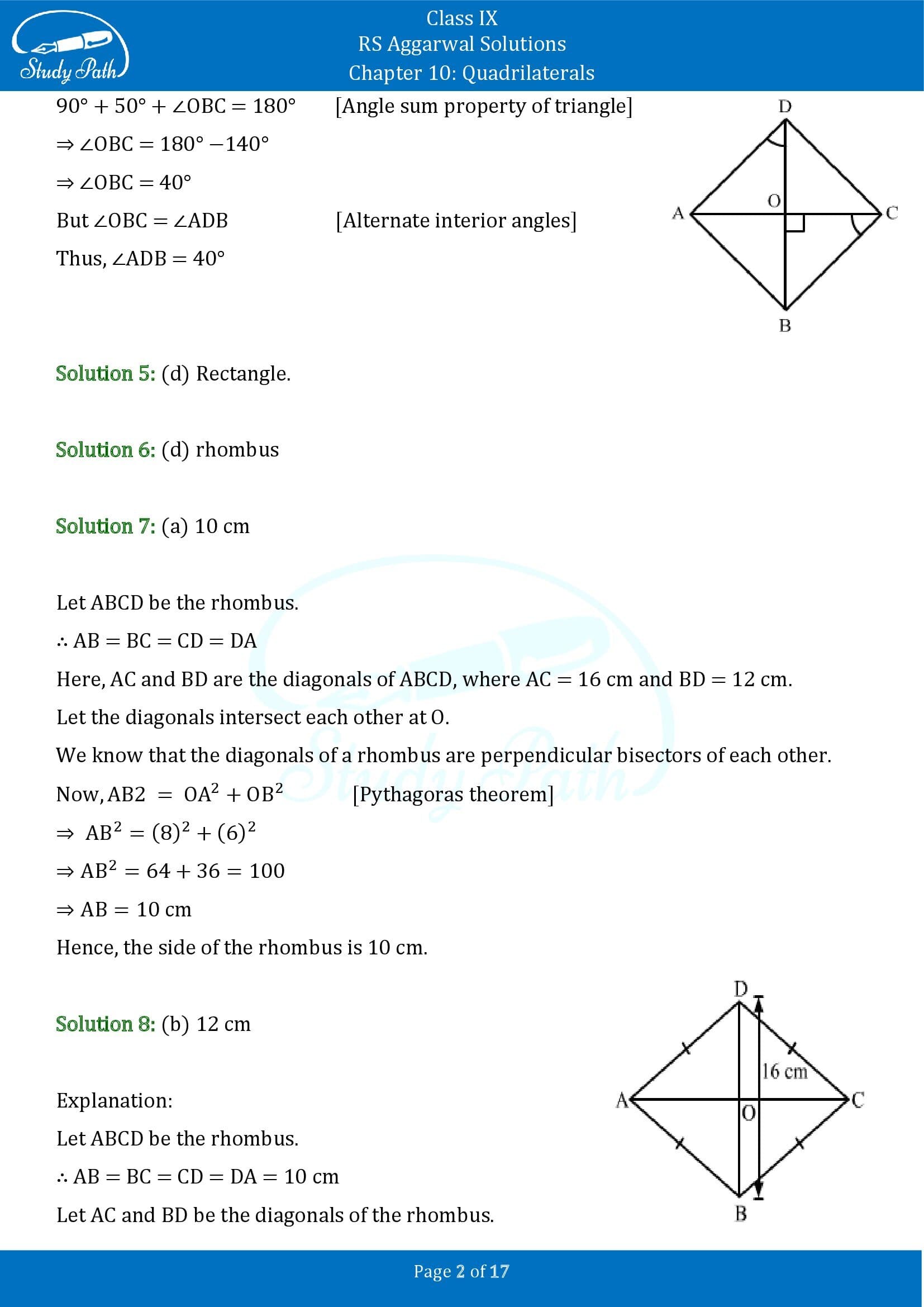 RS Aggarwal Solutions Class 9 Chapter 10 Quadrilaterals Multiple Choice Questions MCQs 00002