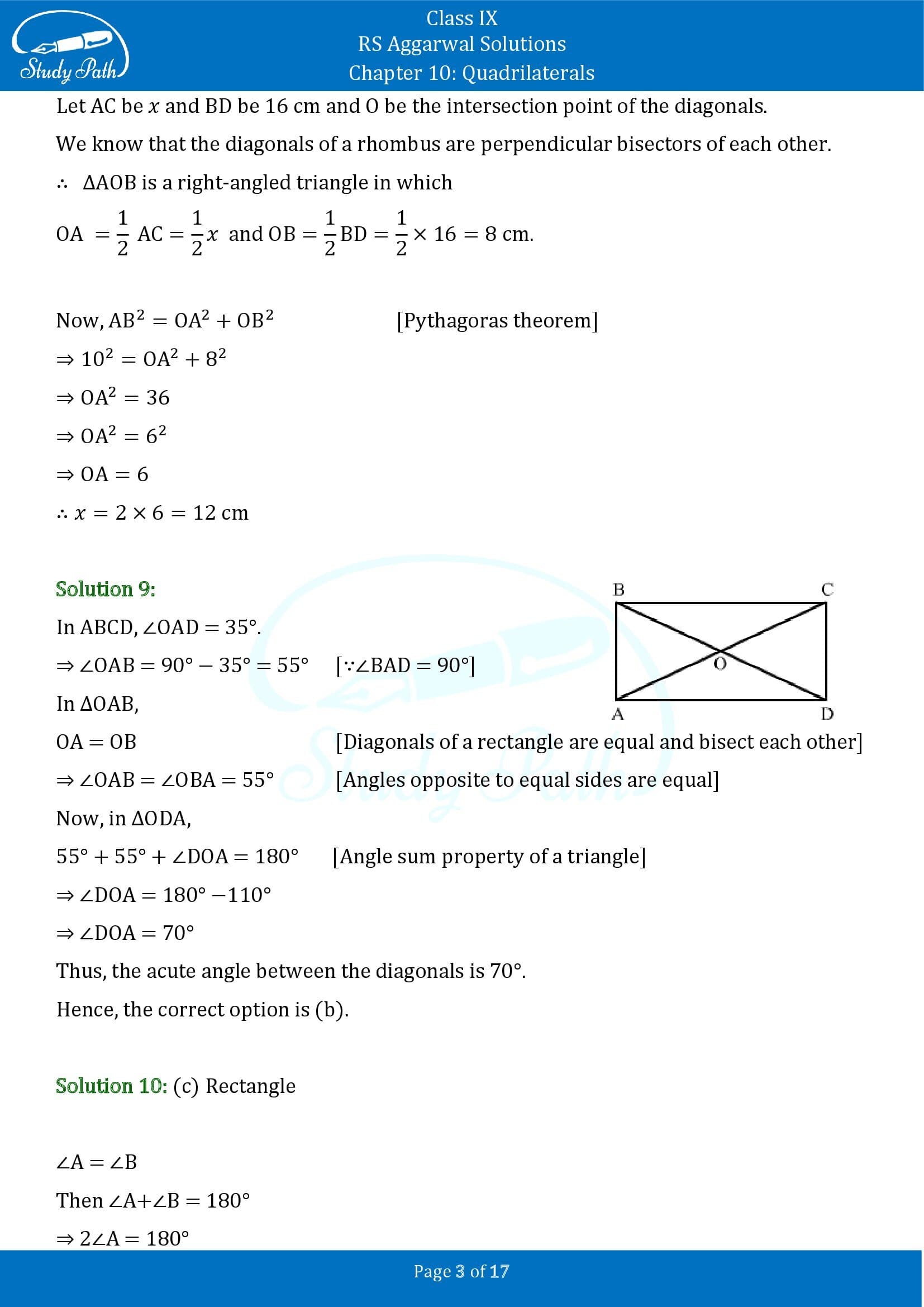 RS Aggarwal Solutions Class 9 Chapter 10 Quadrilaterals Multiple Choice Questions MCQs 00003