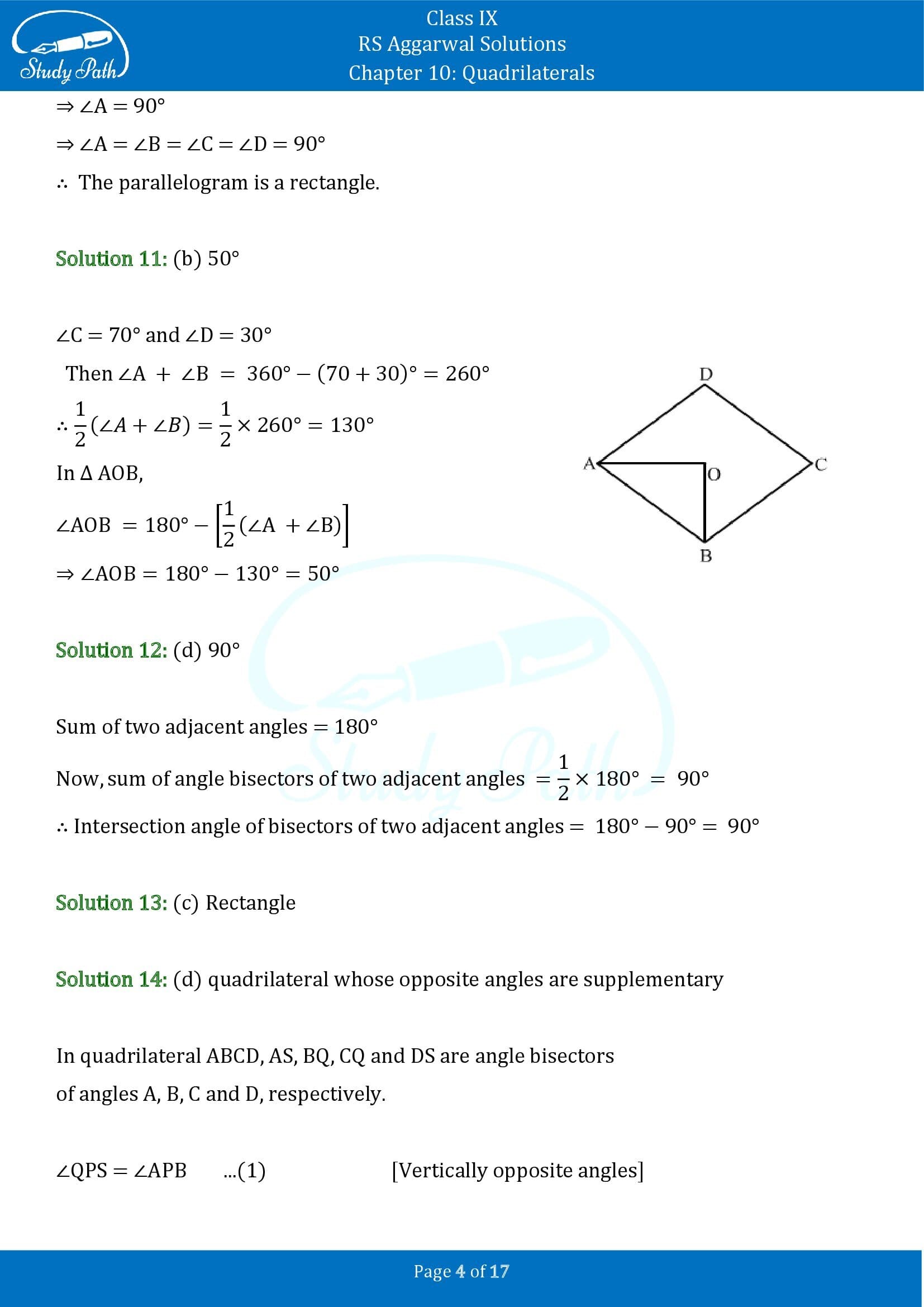 RS Aggarwal Solutions Class 9 Chapter 10 Quadrilaterals Multiple Choice Questions MCQs 00004