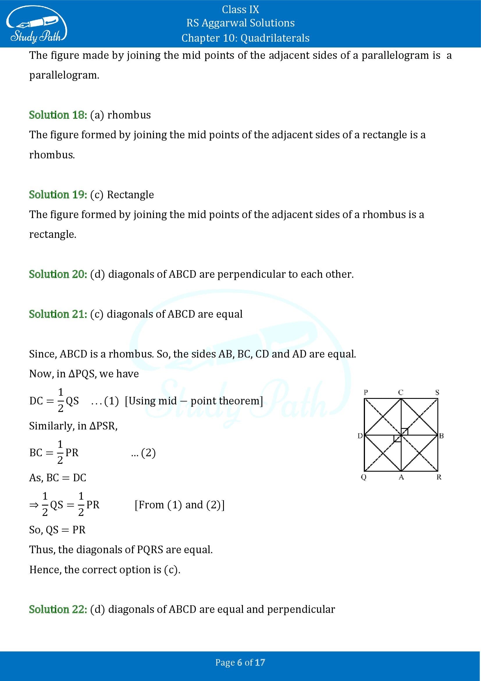 RS Aggarwal Solutions Class 9 Chapter 10 Quadrilaterals Multiple Choice Questions MCQs 00006