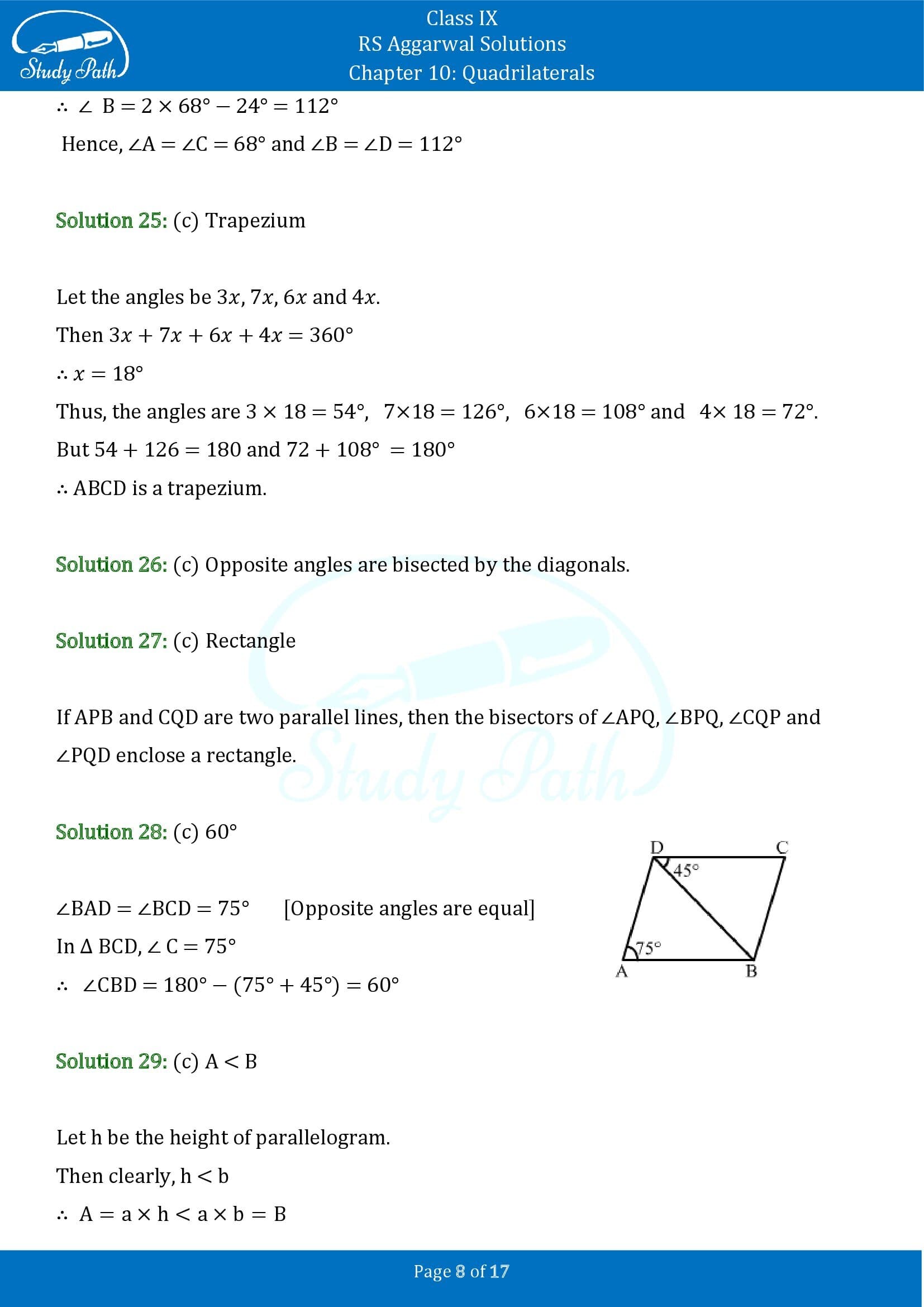 RS Aggarwal Solutions Class 9 Chapter 10 Quadrilaterals Multiple Choice Questions MCQs 00008