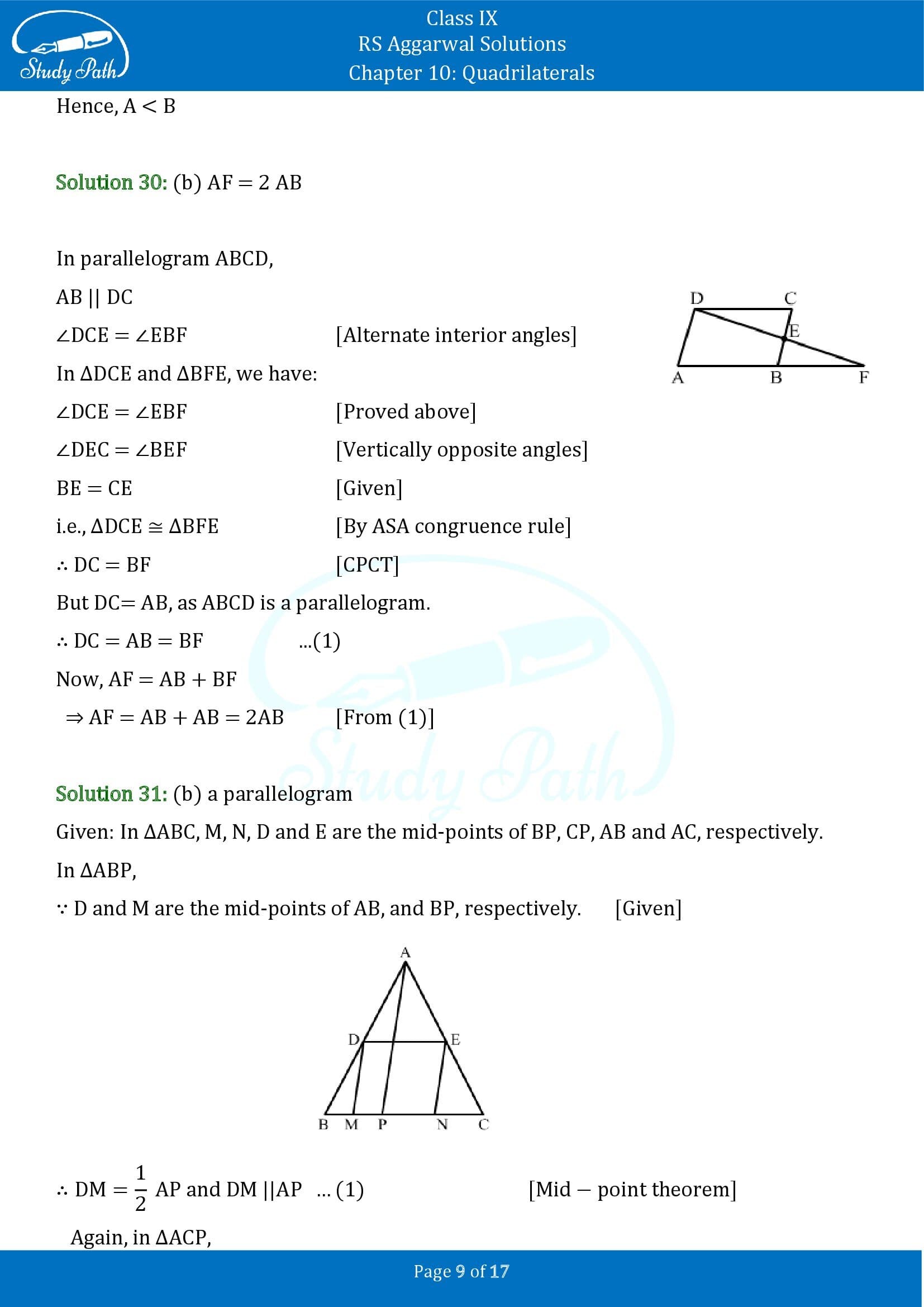 RS Aggarwal Solutions Class 9 Chapter 10 Quadrilaterals Multiple Choice Questions MCQs 00009