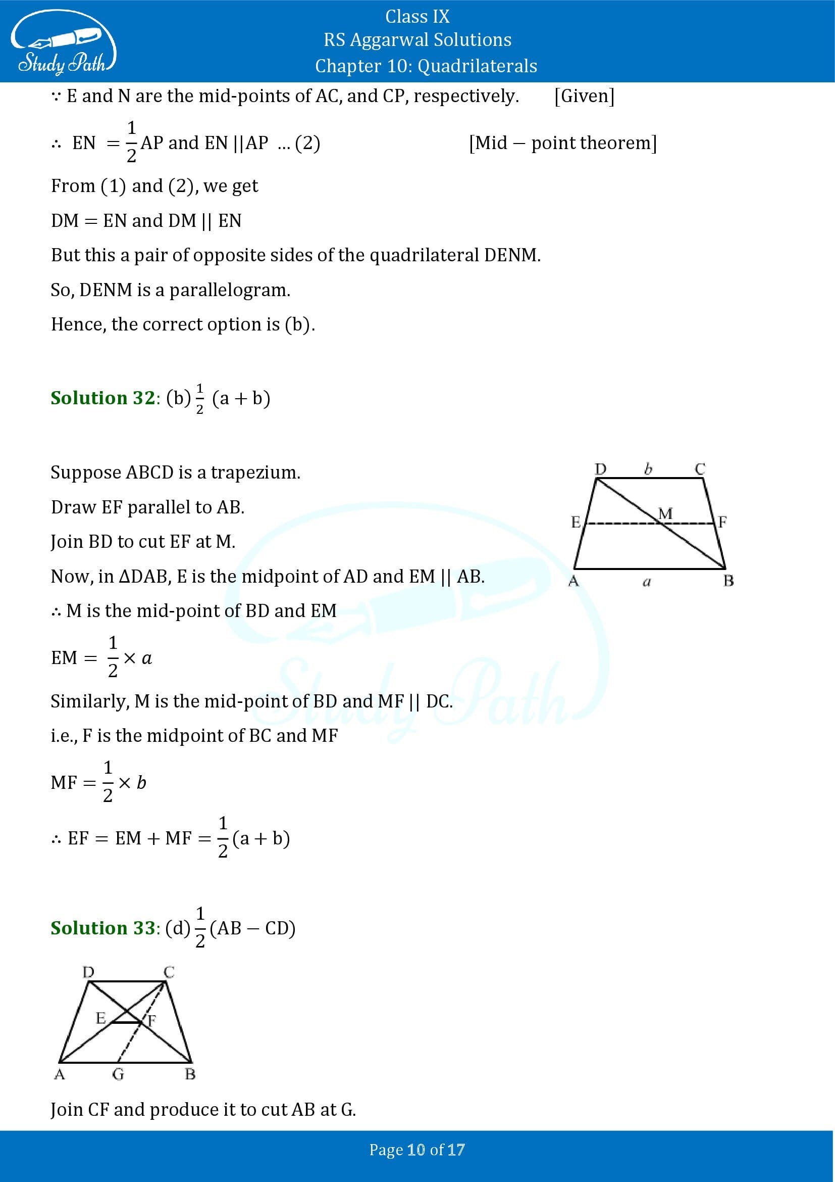 RS Aggarwal Solutions Class 9 Chapter 10 Quadrilaterals Multiple Choice Questions MCQs 00010