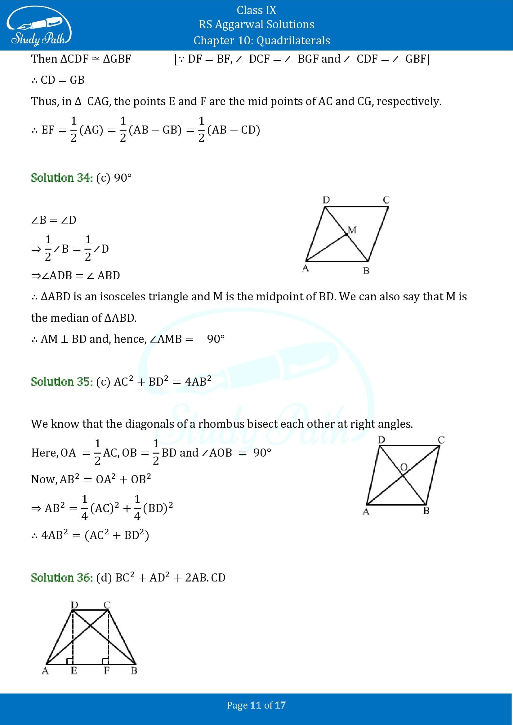 RS Aggarwal Solutions Class 9 Chapter 10 Quadrilaterals Multiple Choice Questions MCQs 00011