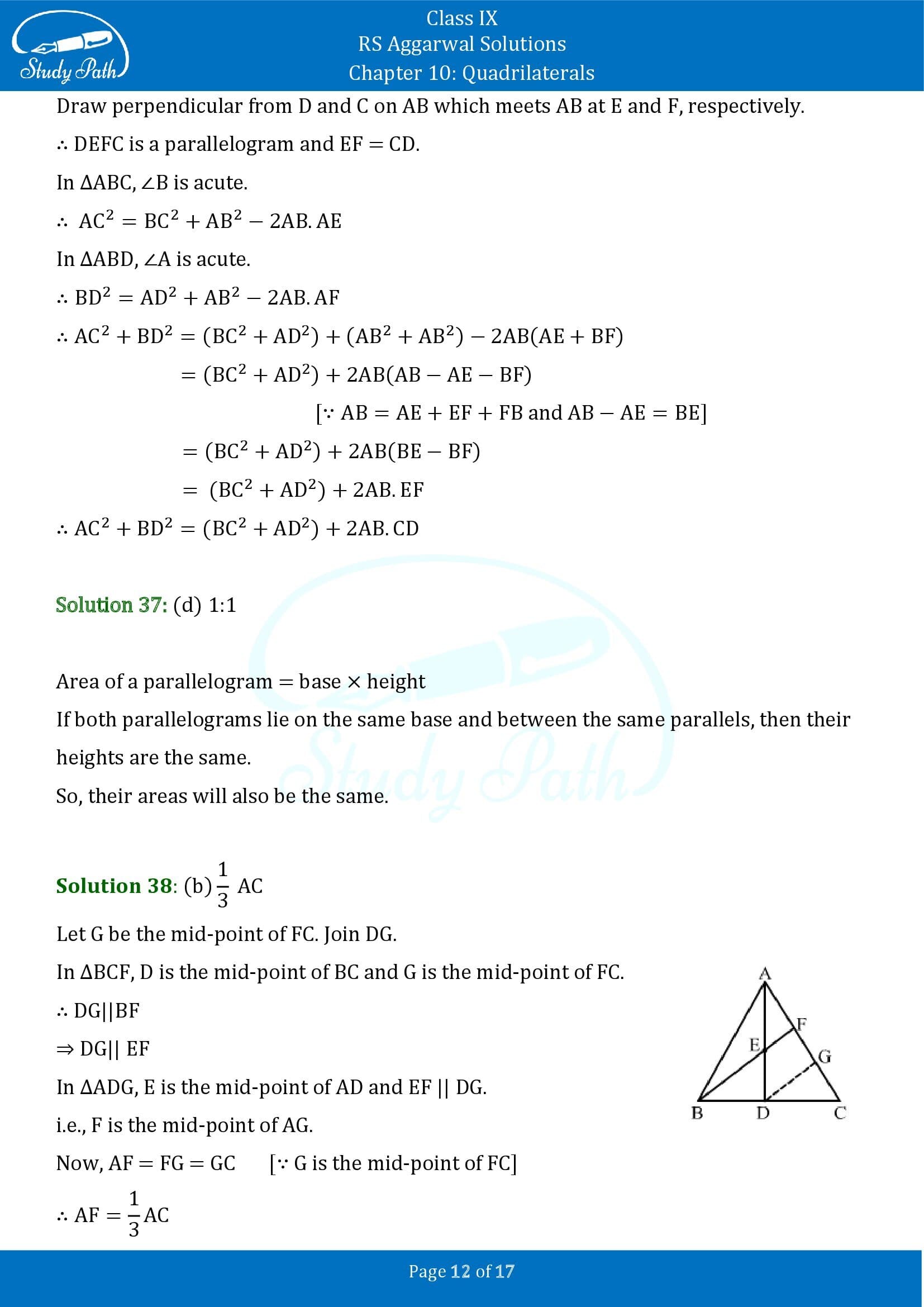 RS Aggarwal Solutions Class 9 Chapter 10 Quadrilaterals Multiple Choice Questions MCQs 00012
