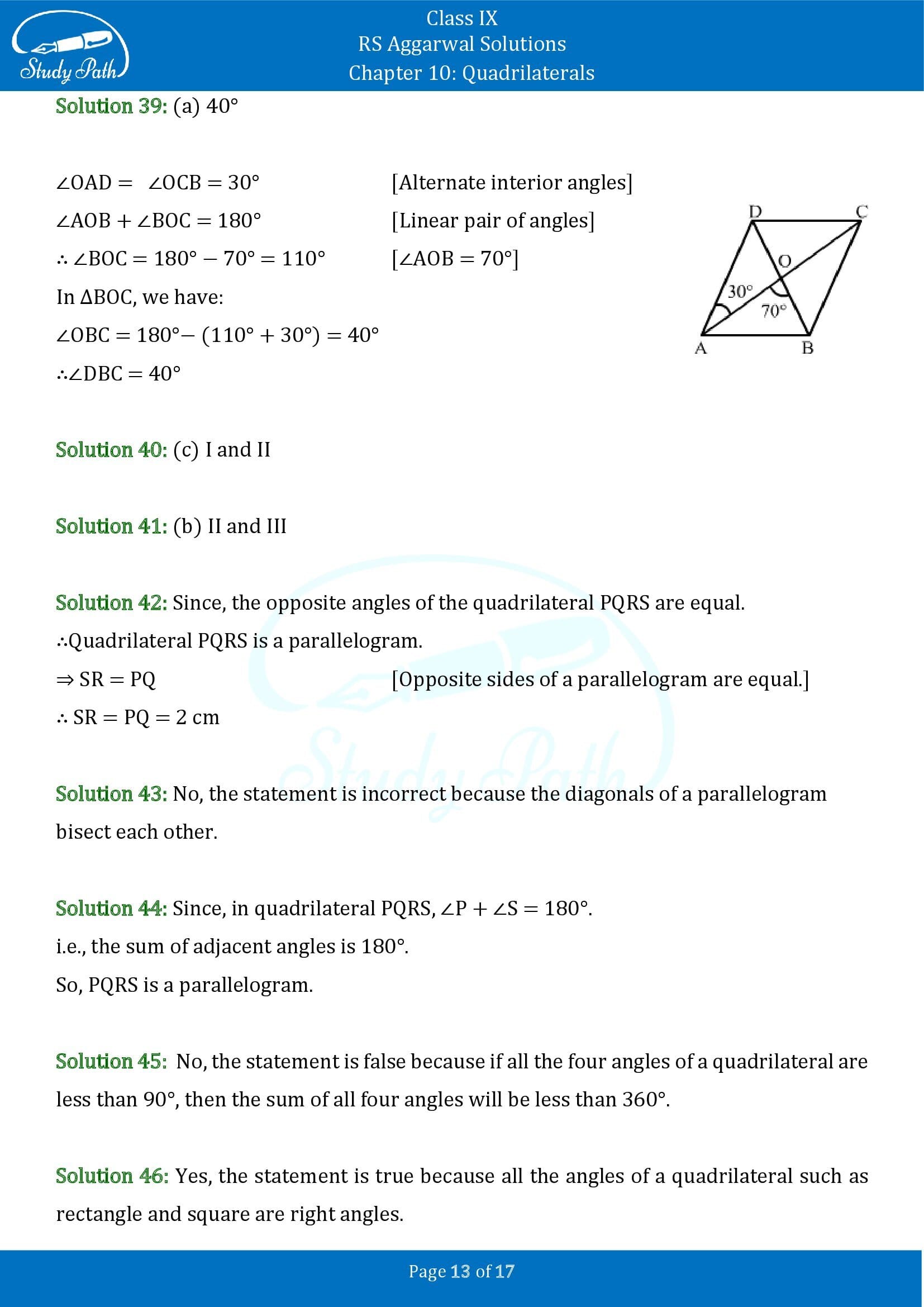 RS Aggarwal Solutions Class 9 Chapter 10 Quadrilaterals Multiple Choice Questions MCQs 00013