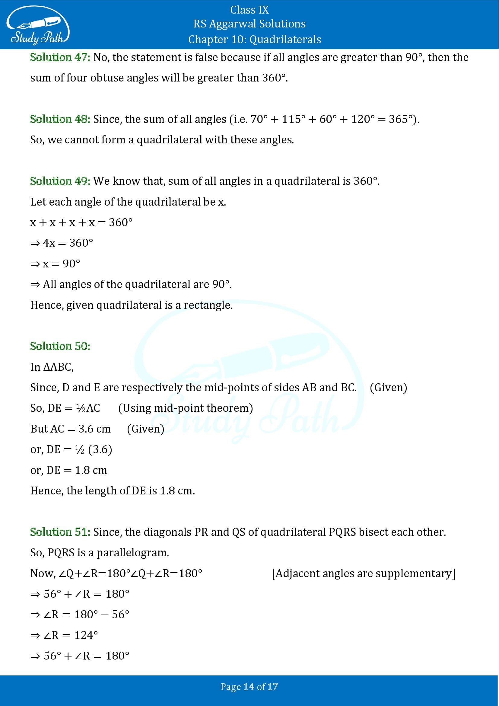 RS Aggarwal Solutions Class 9 Chapter 10 Quadrilaterals Multiple Choice Questions MCQs 00014
