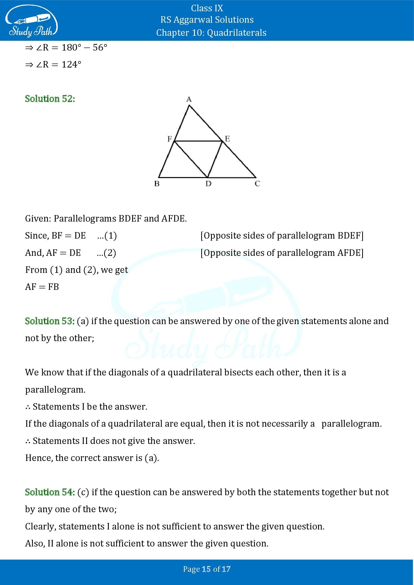 RS Aggarwal Solutions Class 9 Chapter 10 Quadrilaterals Multiple Choice Questions MCQs 00015