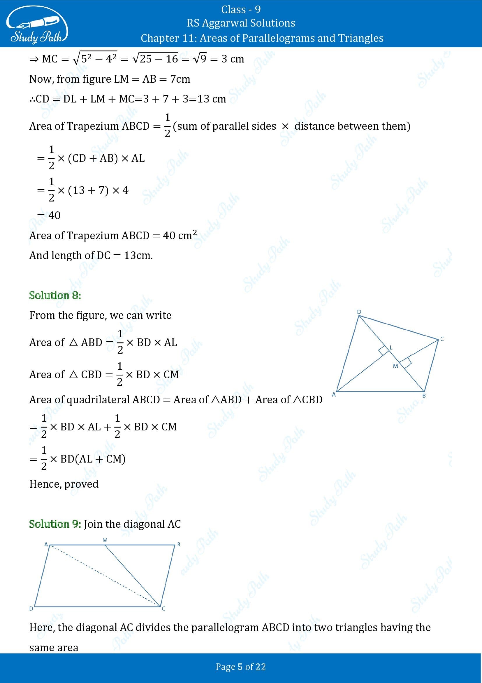 RS Aggarwal Solutions Class 9 Chapter 11 Areas of Parallelograms and Triangles Exercise 11 00005