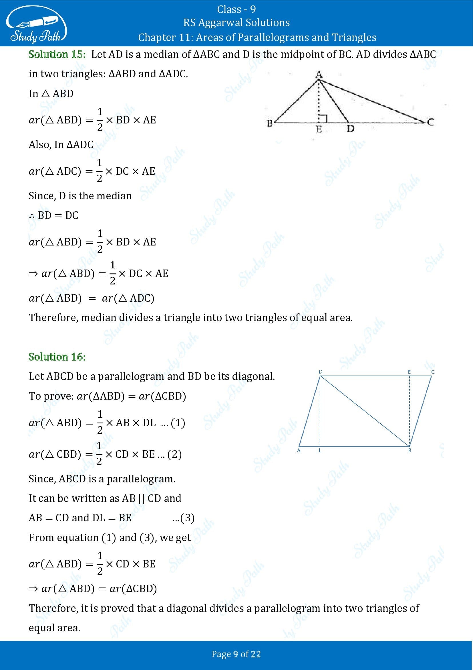 RS Aggarwal Solutions Class 9 Chapter 11 Areas of Parallelograms and Triangles Exercise 11 00009