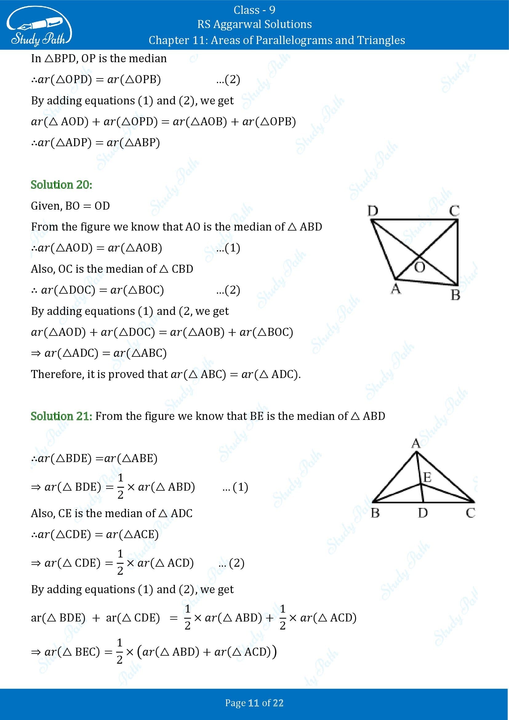 RS Aggarwal Solutions Class 9 Chapter 11 Areas of Parallelograms and Triangles Exercise 11 00011