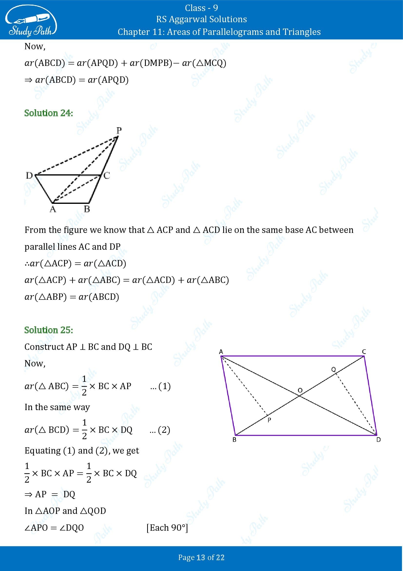 RS Aggarwal Solutions Class 9 Chapter 11 Areas of Parallelograms and Triangles Exercise 11 00013