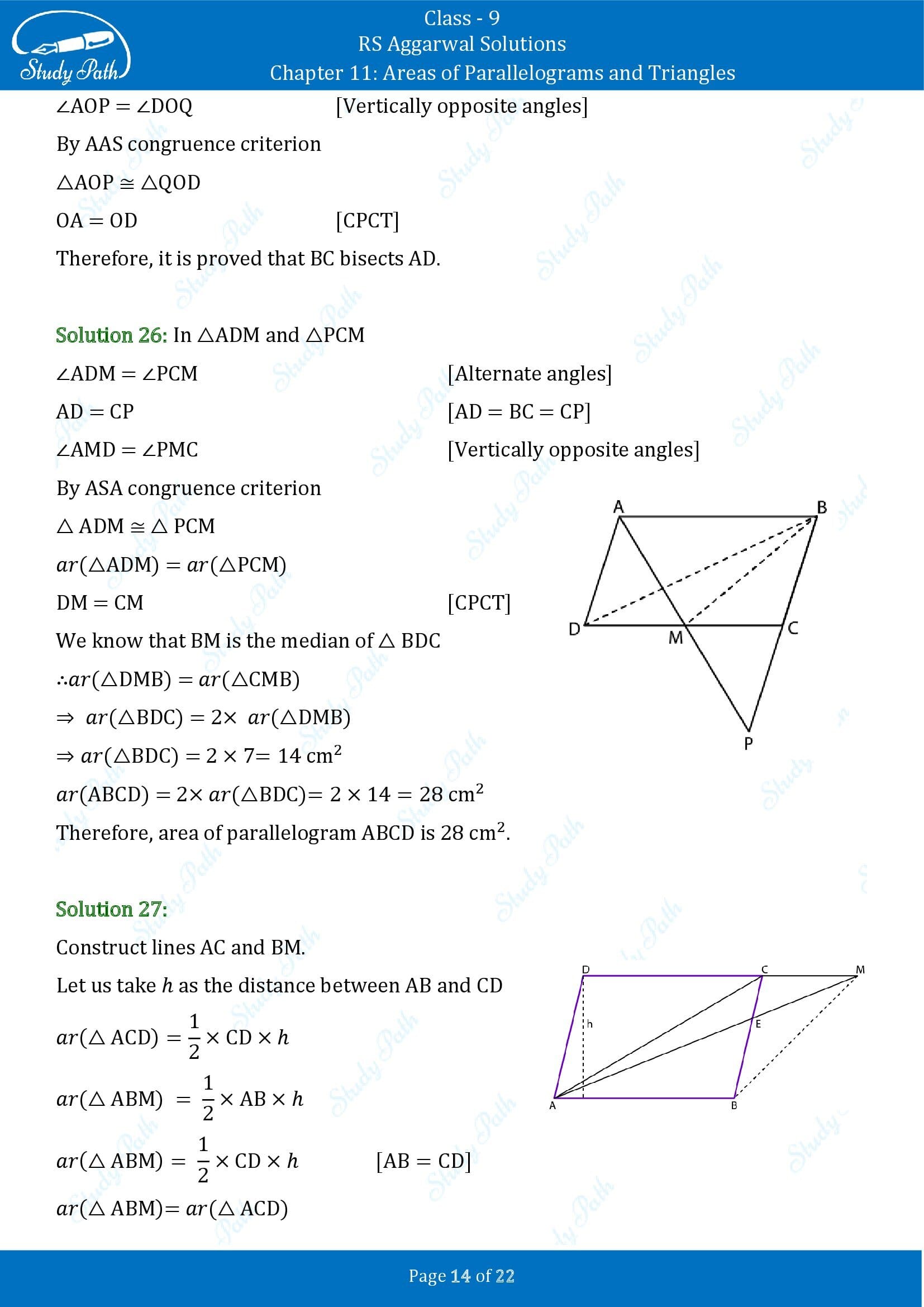 RS Aggarwal Solutions Class 9 Chapter 11 Areas of Parallelograms and Triangles Exercise 11 00014