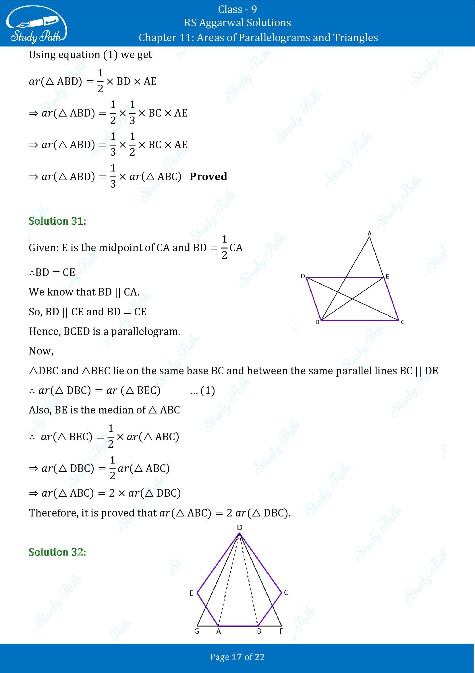 RS Aggarwal Solutions Class 9 Chapter 11 Areas of Parallelograms and Triangles Exercise 11 00017