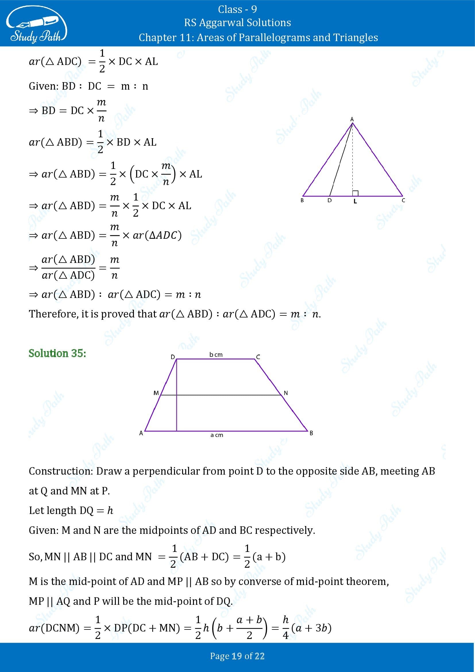 RS Aggarwal Solutions Class 9 Chapter 11 Areas of Parallelograms and Triangles Exercise 11 00019