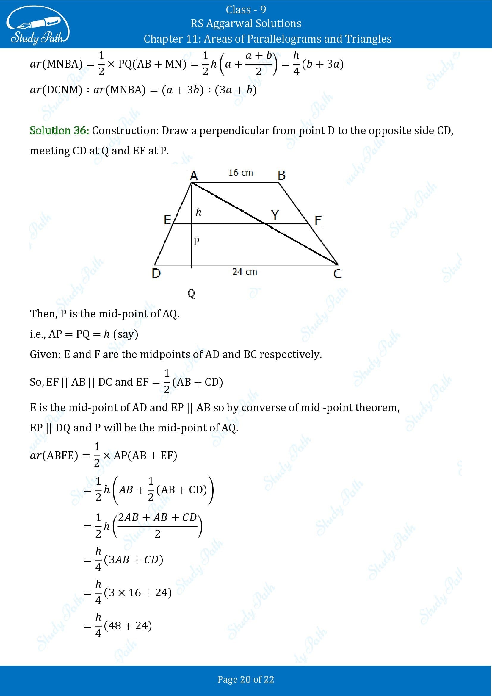 RS Aggarwal Solutions Class 9 Chapter 11 Areas of Parallelograms and Triangles Exercise 11 00020