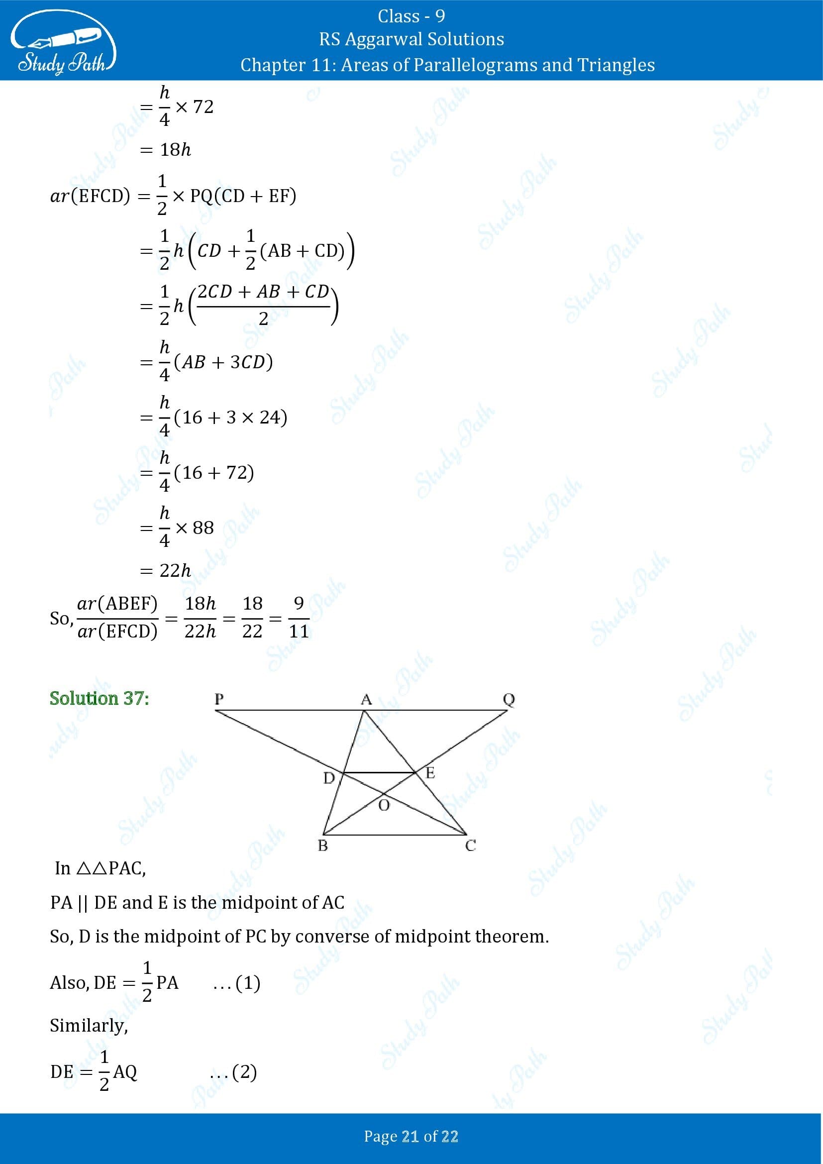 RS Aggarwal Solutions Class 9 Chapter 11 Areas of Parallelograms and Triangles Exercise 11 00021