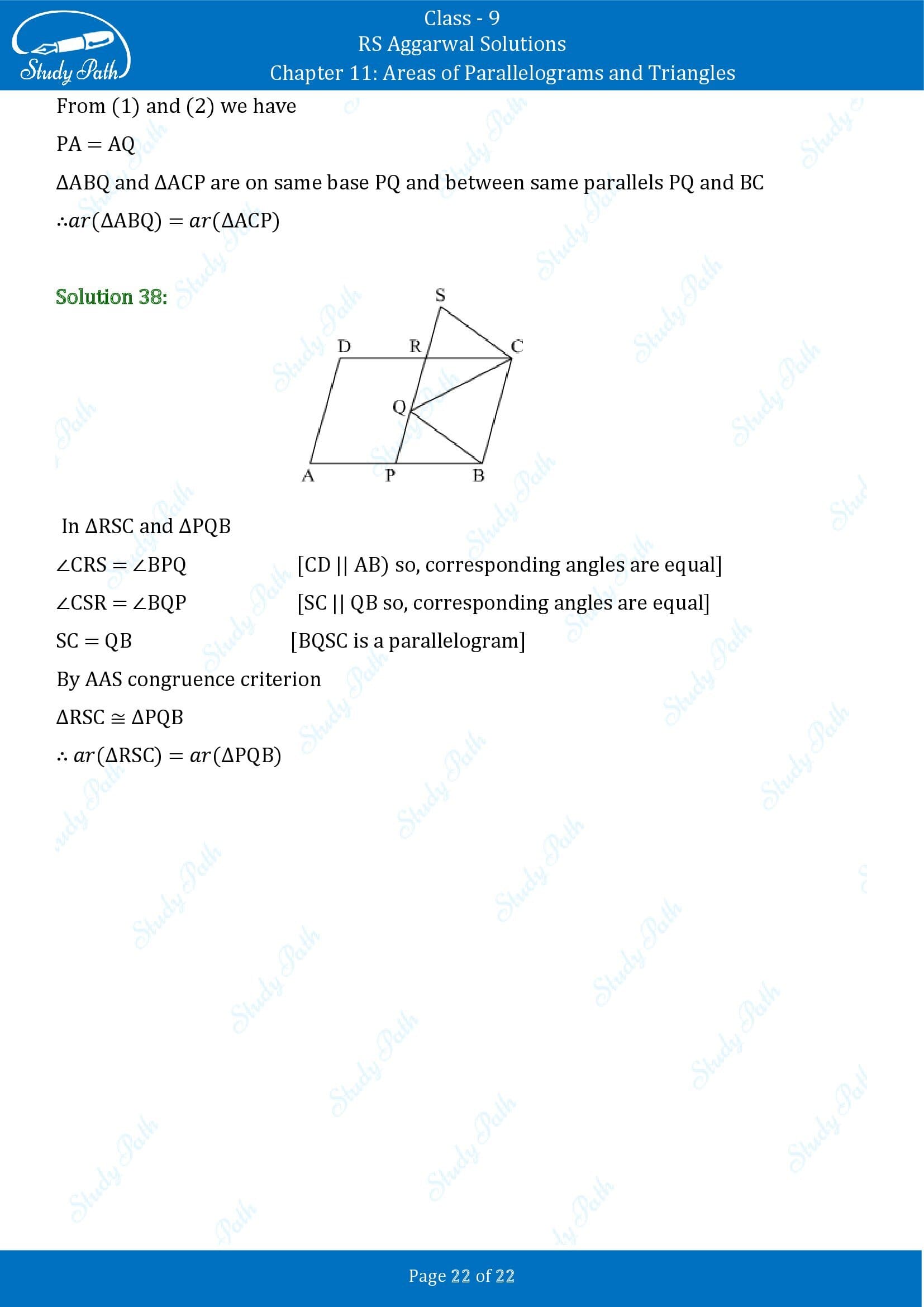 RS Aggarwal Solutions Class 9 Chapter 11 Areas of Parallelograms and Triangles Exercise 11 00022