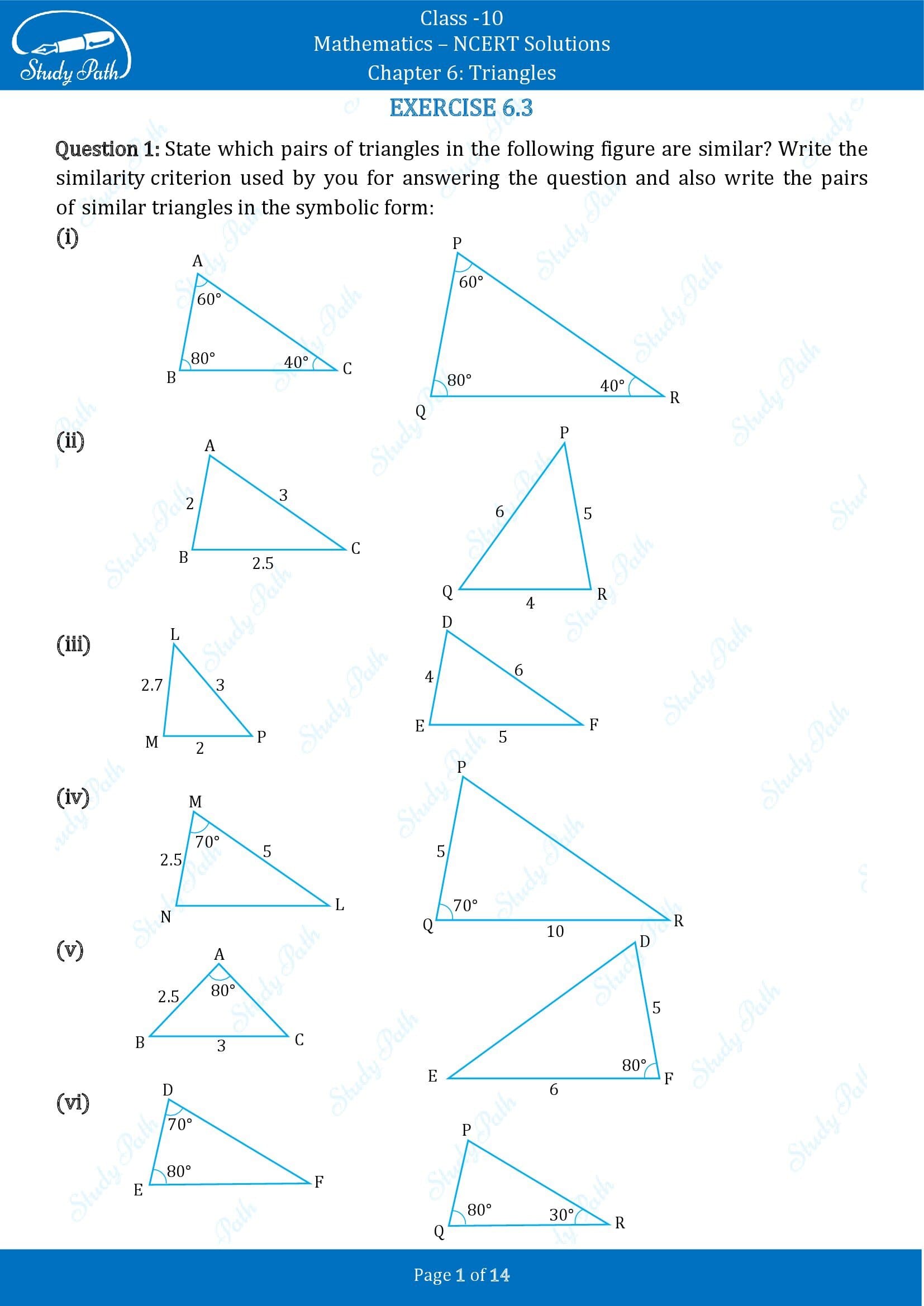 NCERT Solutions for Class 10 Maths Chapter 6 Triangles Exercise 6.3 00001