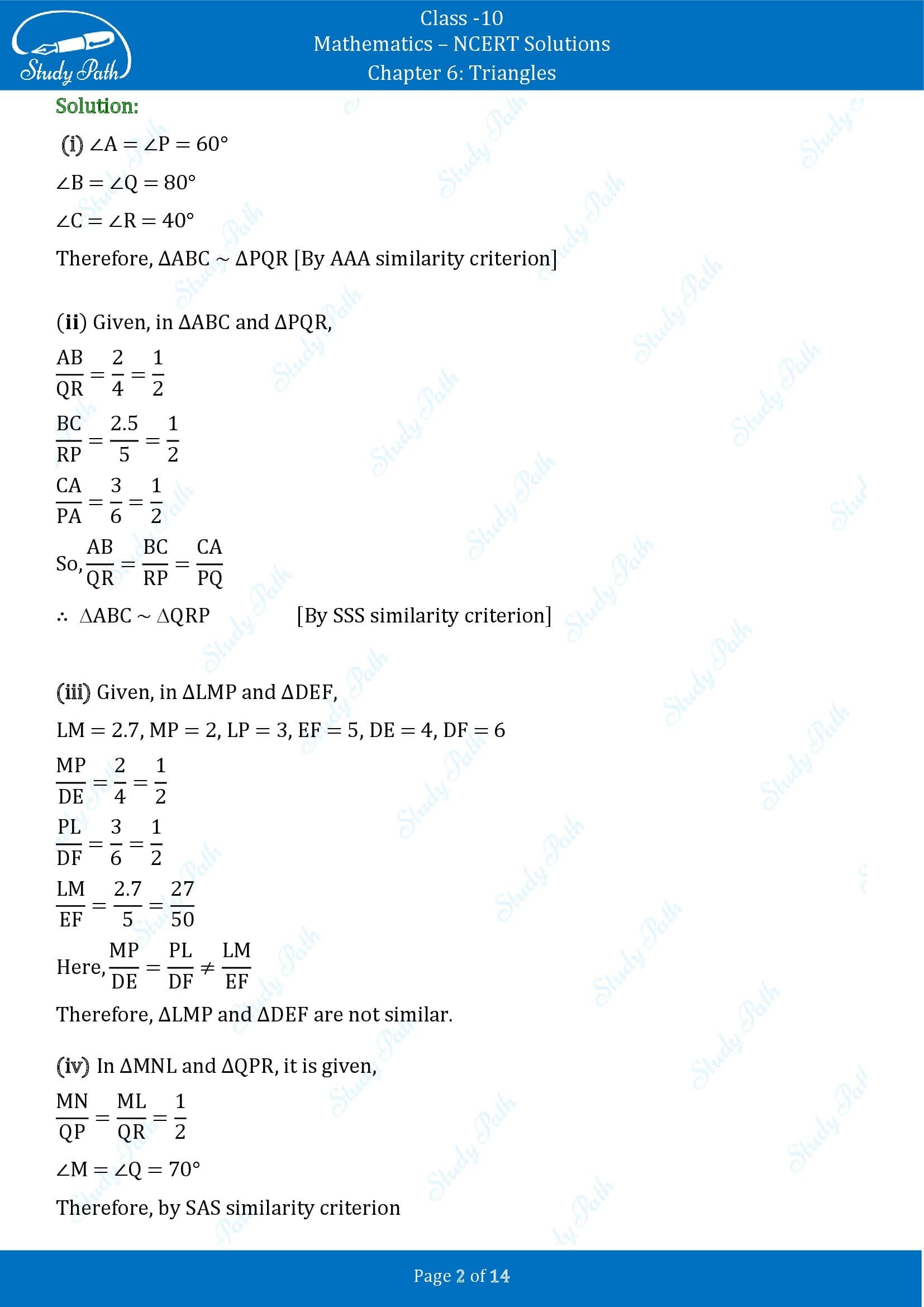 NCERT Solutions for Class 10 Maths Chapter 6 Triangles Exercise 6.3 00002