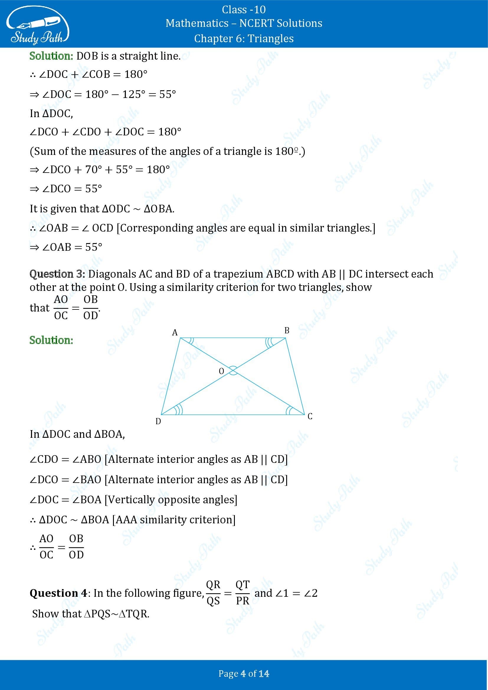 NCERT Solutions for Class 10 Maths Chapter 6 Triangles Exercise 6.3 00004