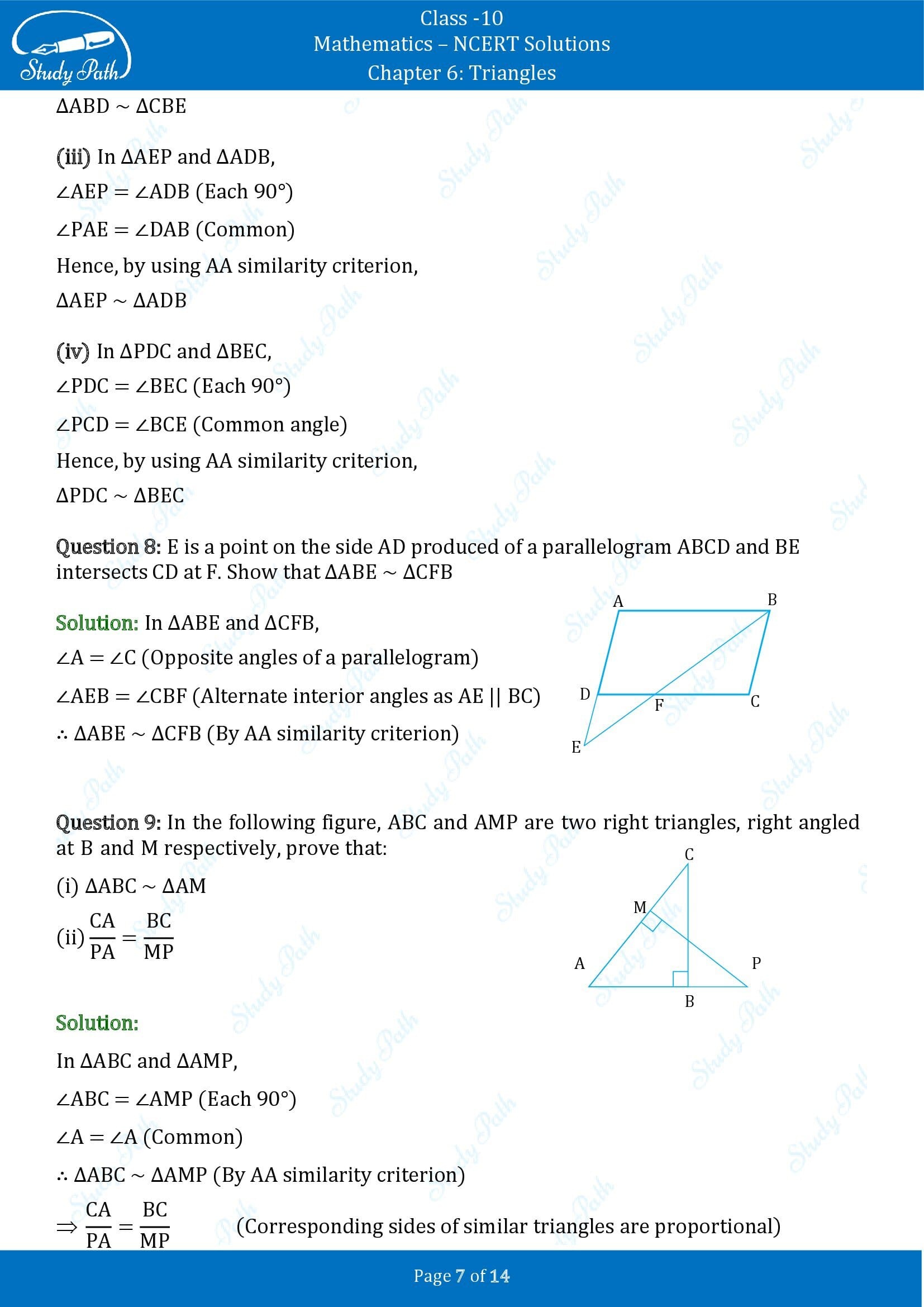 NCERT Solutions for Class 10 Maths Chapter 6 Triangles Exercise 6.3 00007