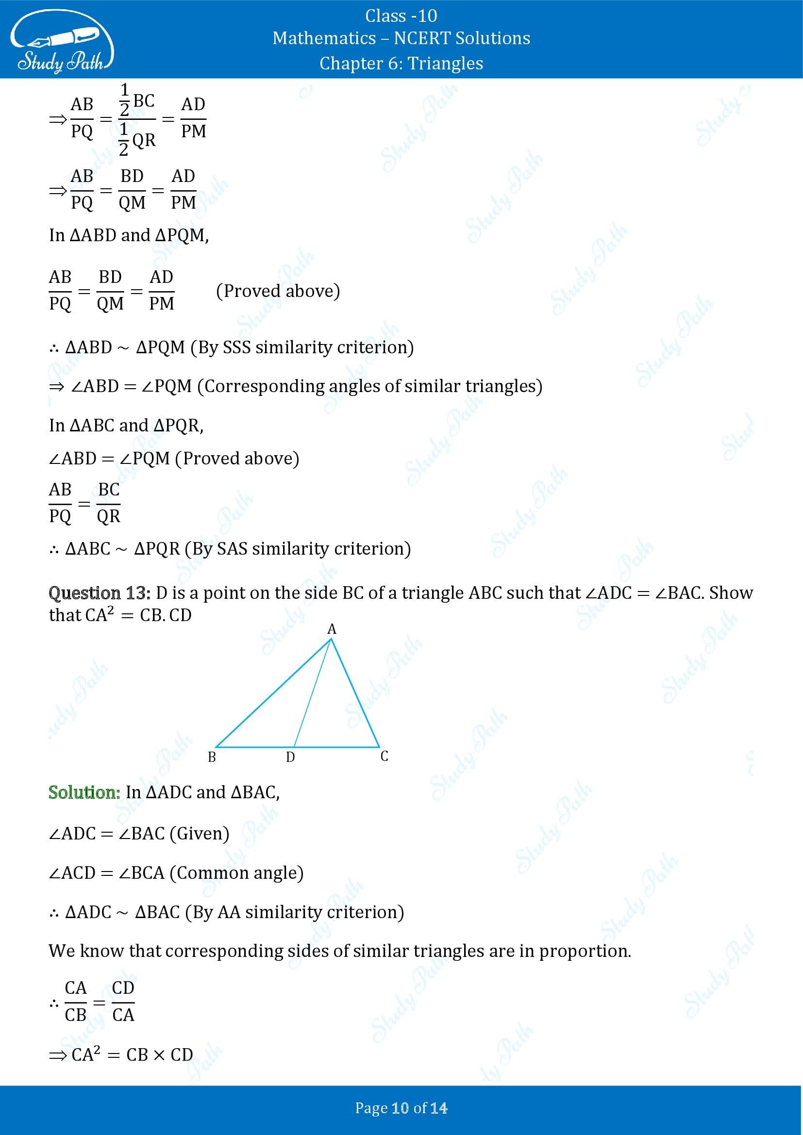 NCERT Solutions for Class 10 Maths Chapter 6 Triangles Exercise 6.3 00010