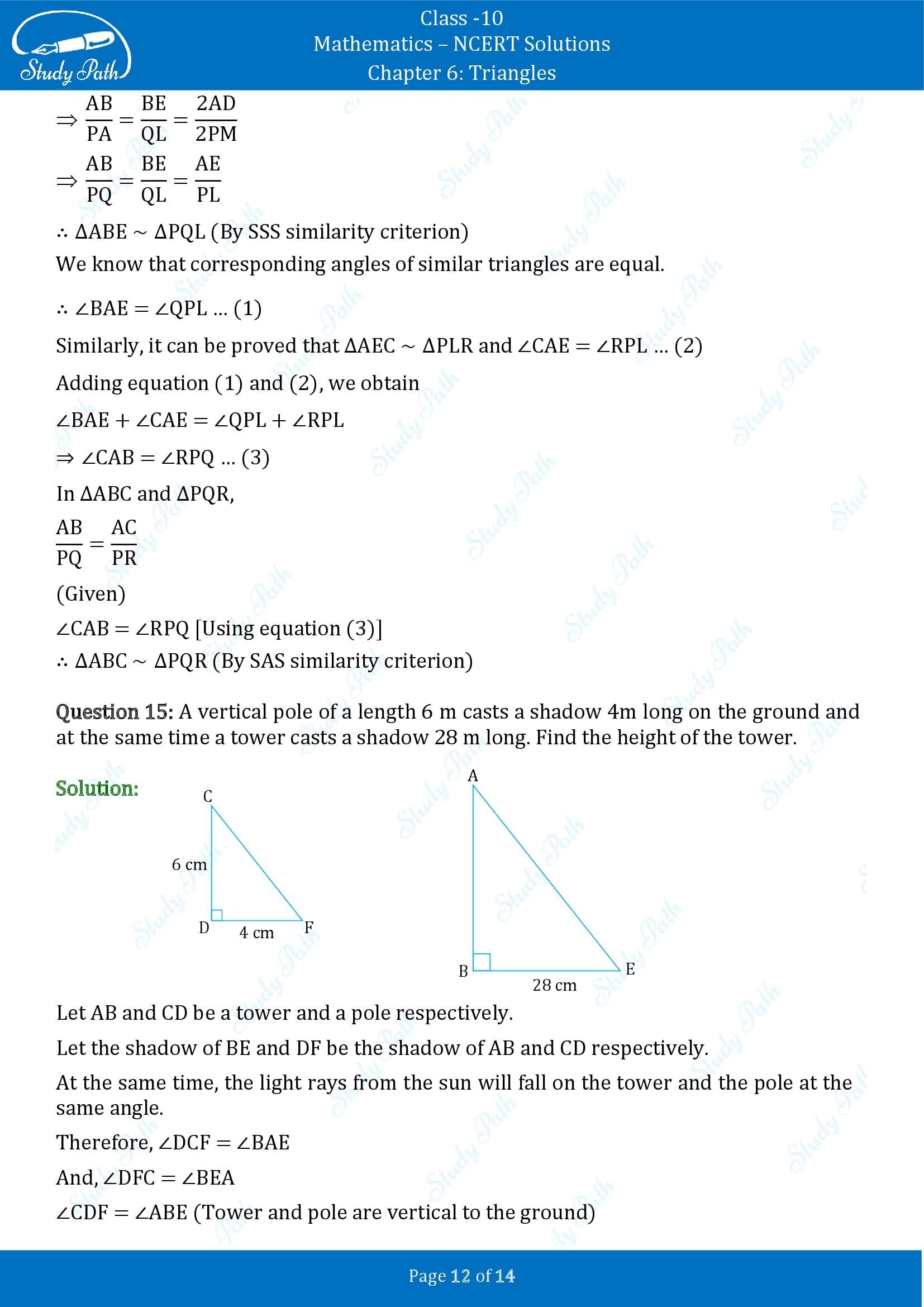 NCERT Solutions for Class 10 Maths Chapter 6 Triangles Exercise 6.3 00012