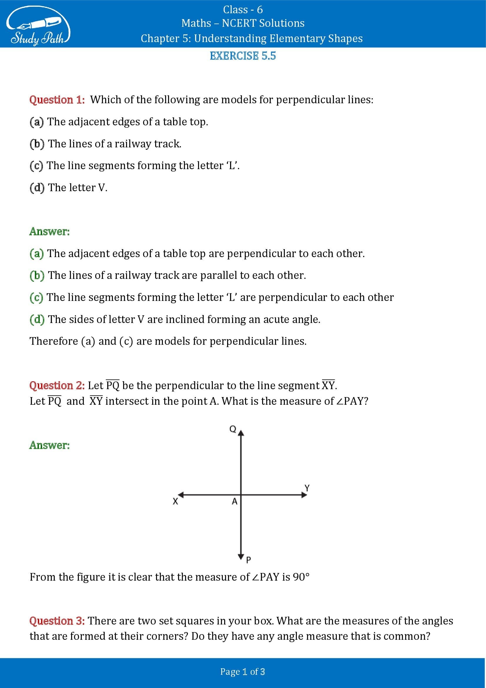 NCERT Solutions for Class 6 Maths Chapter 5 Understanding Elementary Shapes Exercise 5.5 00001