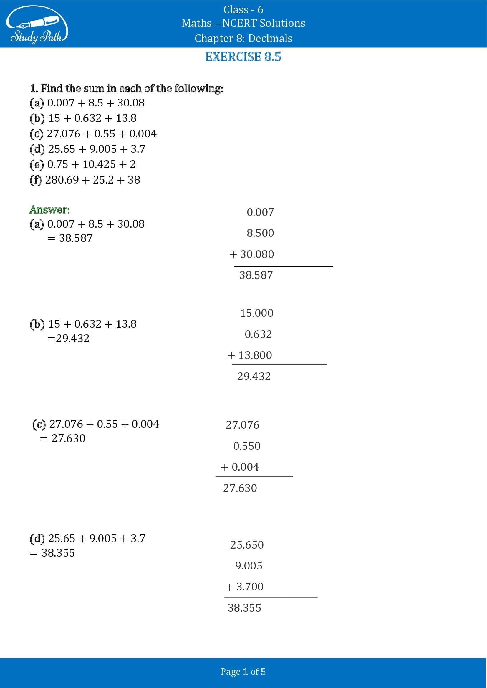 NCERT Solutions for Class 6 Maths Chapter 8 Decimals Exercise 8.5 00001