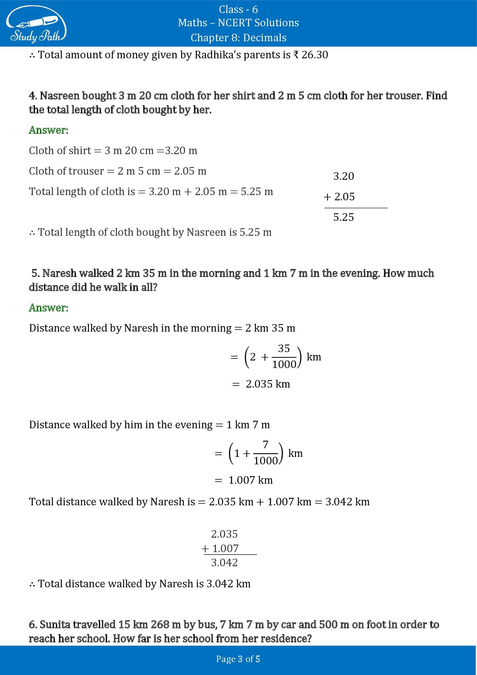NCERT Solutions for Class 6 Maths Chapter 8 Decimals Exercise 8.5 00003