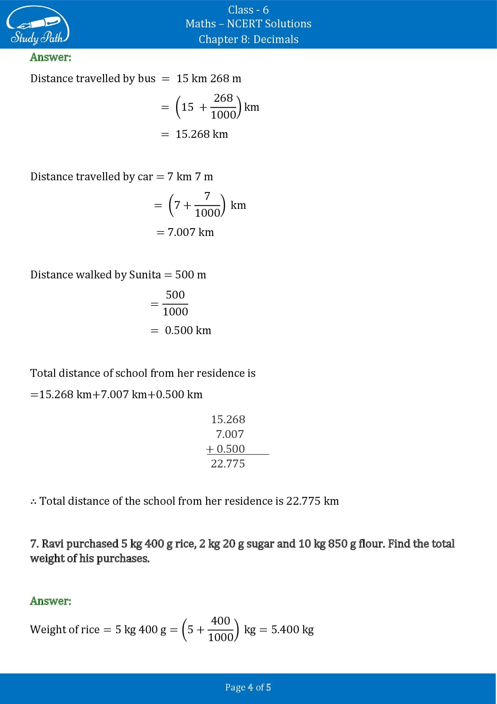 NCERT Solutions for Class 6 Maths Chapter 8 Decimals Exercise 8.5 00004