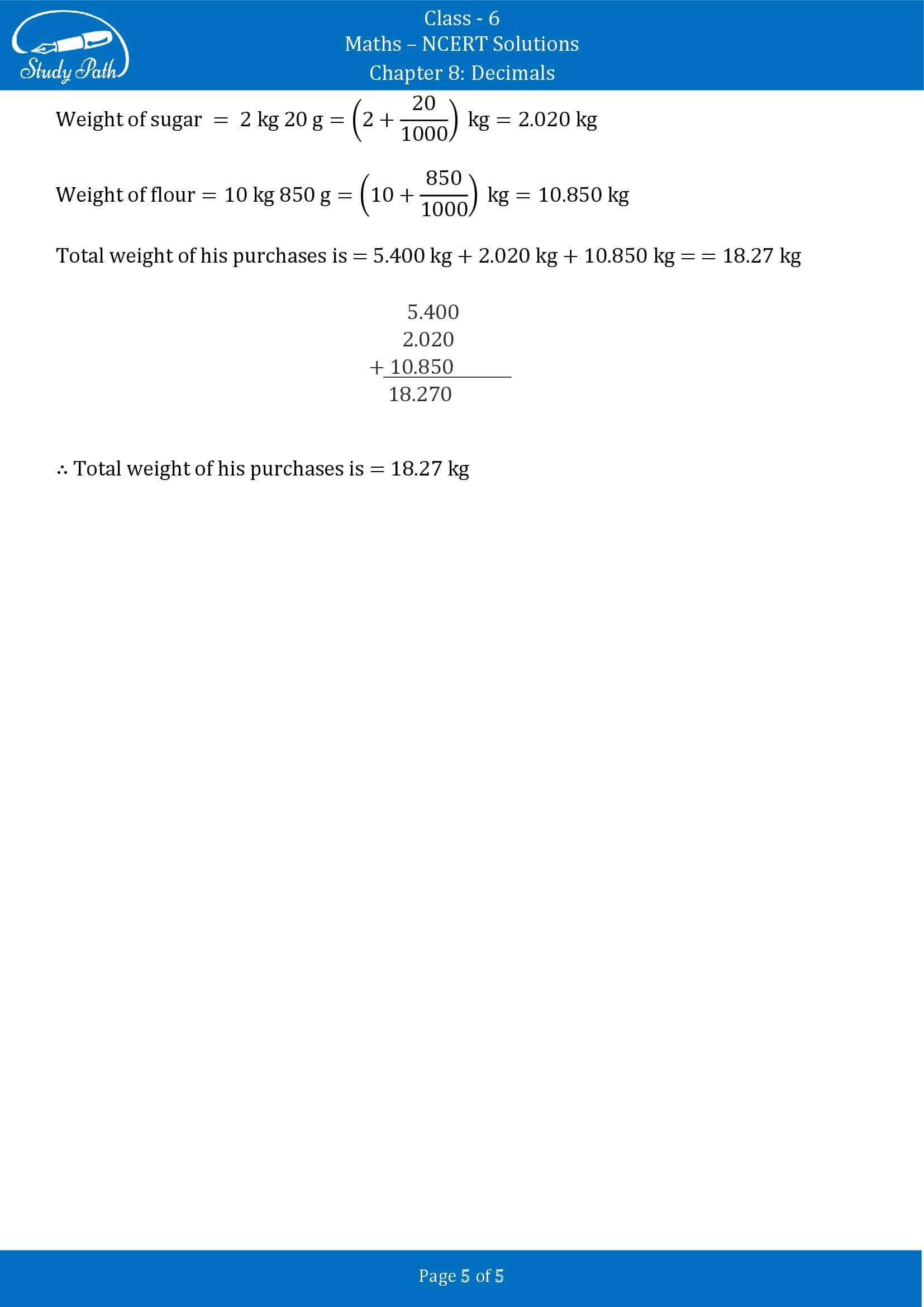 NCERT Solutions for Class 6 Maths Chapter 8 Decimals Exercise 8.5 00005