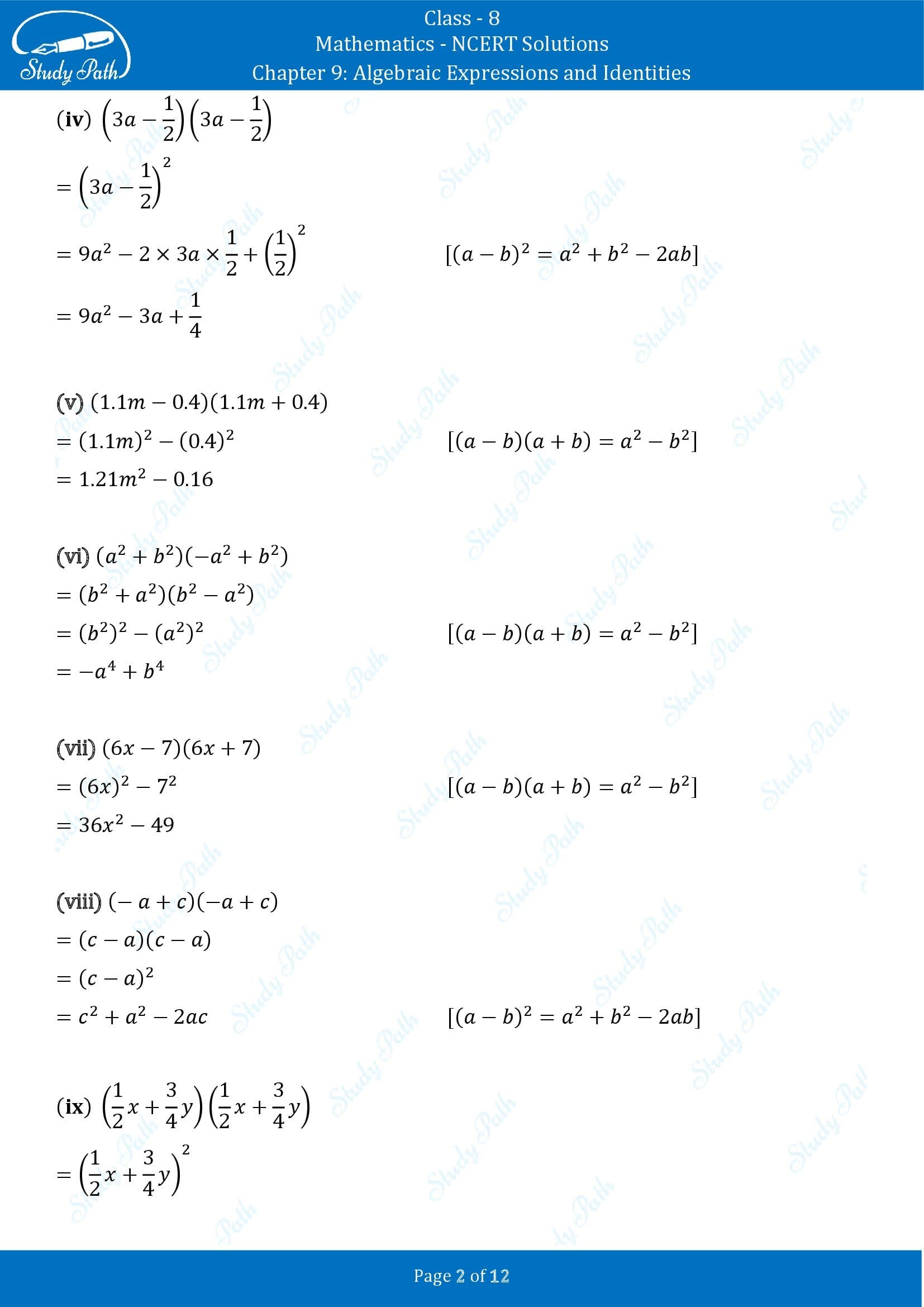NCERT Solutions for Class 8 Maths Chapter 9 Algebraic Expressions and Identities Exercise 9.5 00002