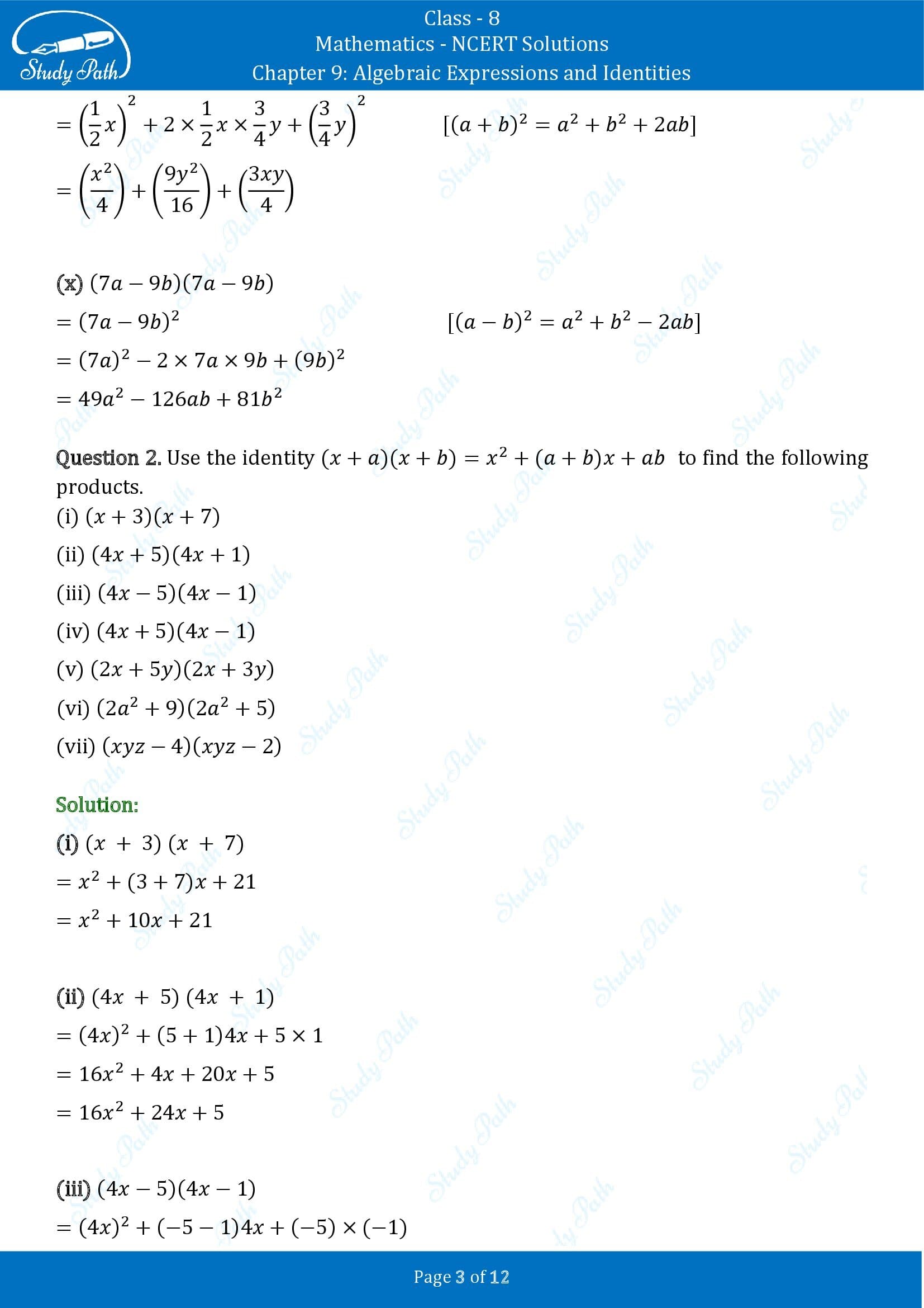NCERT Solutions for Class 8 Maths Chapter 9 Algebraic Expressions and Identities Exercise 9.5 00003