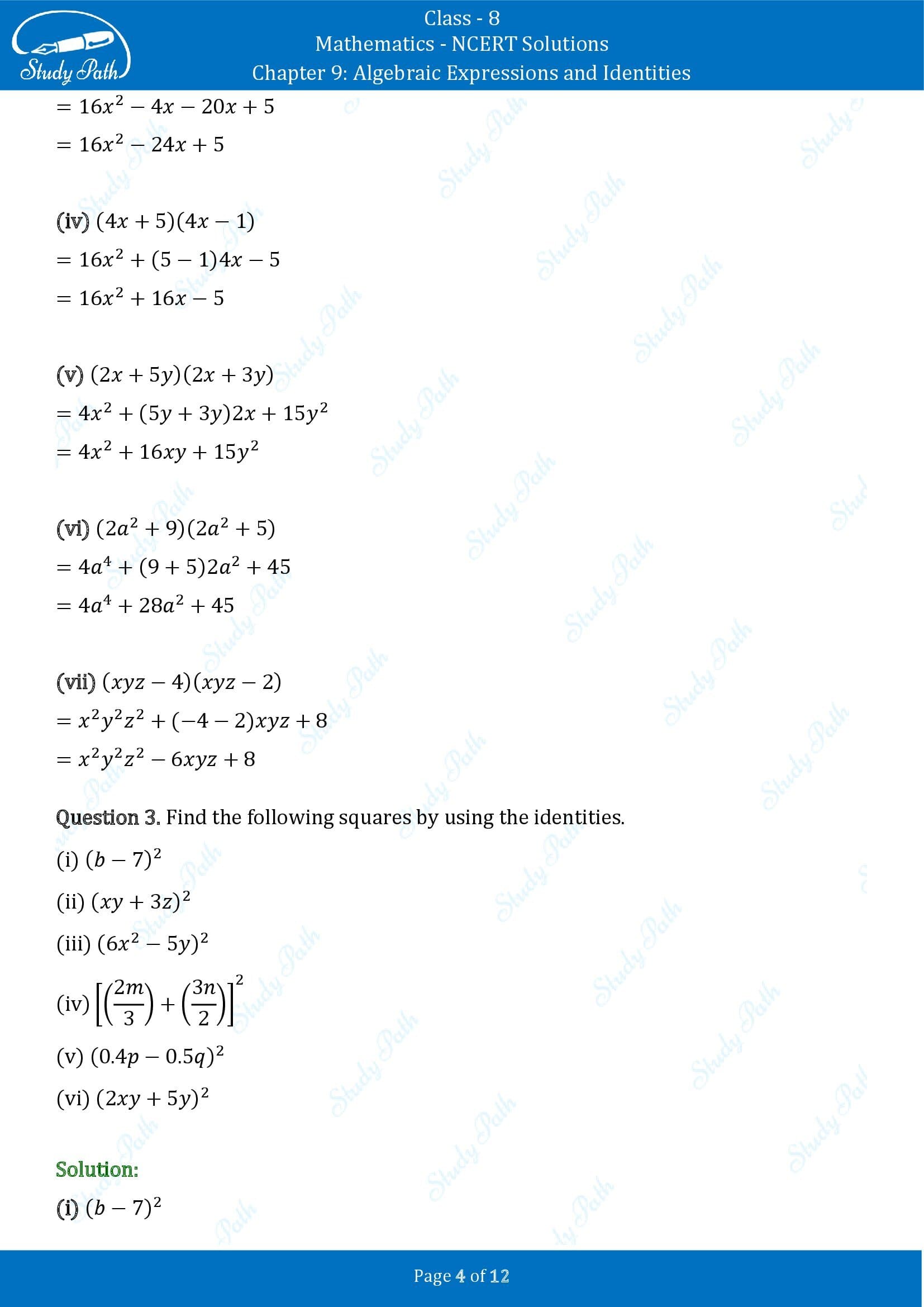 NCERT Solutions for Class 8 Maths Chapter 9 Algebraic Expressions and Identities Exercise 9.5 00004
