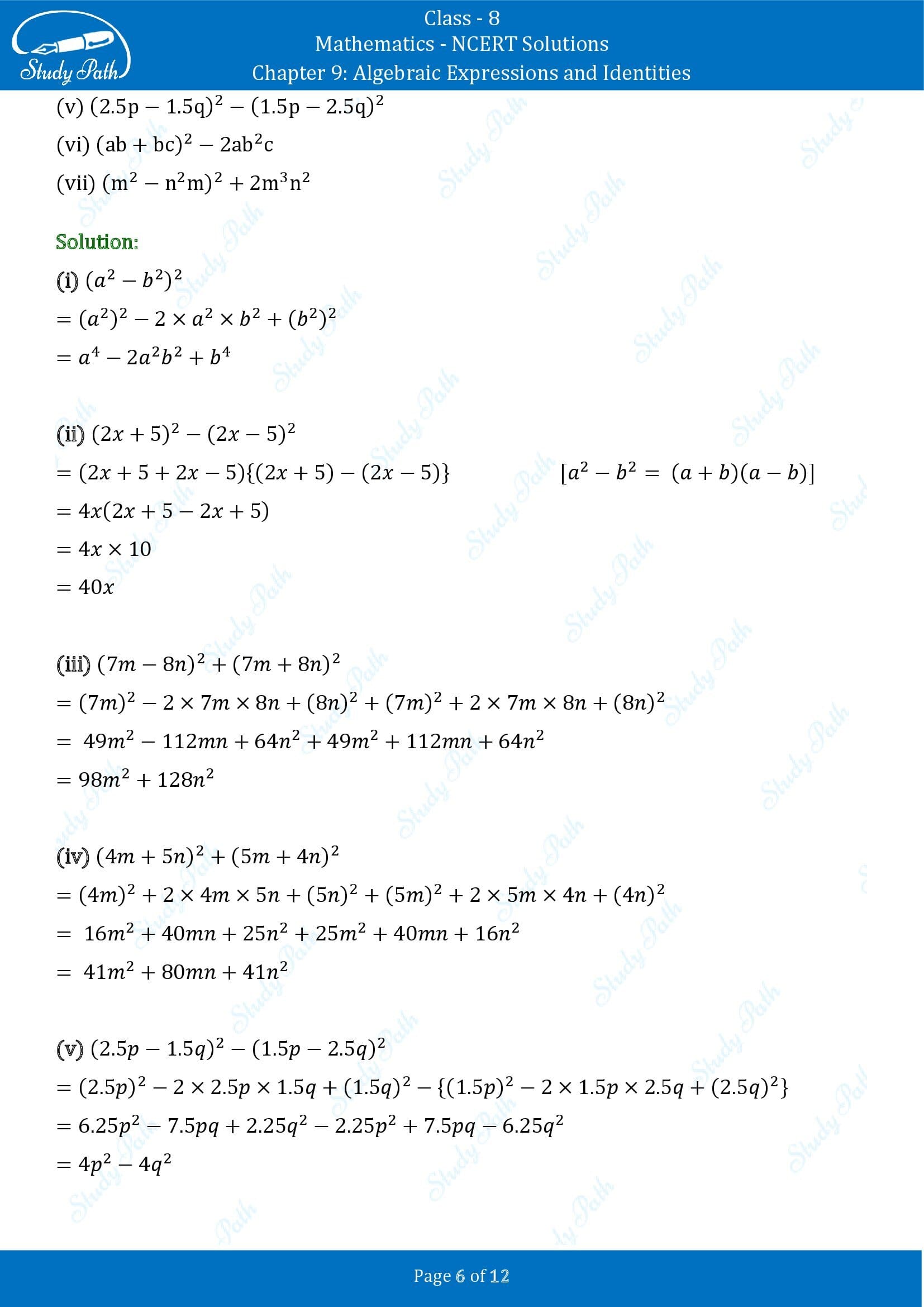 NCERT Solutions for Class 8 Maths Chapter 9 Algebraic Expressions and Identities Exercise 9.5 00006