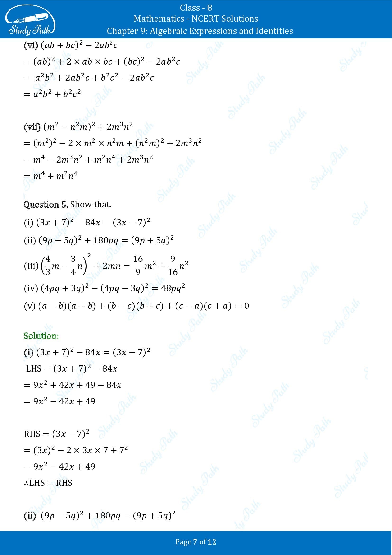 NCERT Solutions for Class 8 Maths Chapter 9 Algebraic Expressions and Identities Exercise 9.5 00007