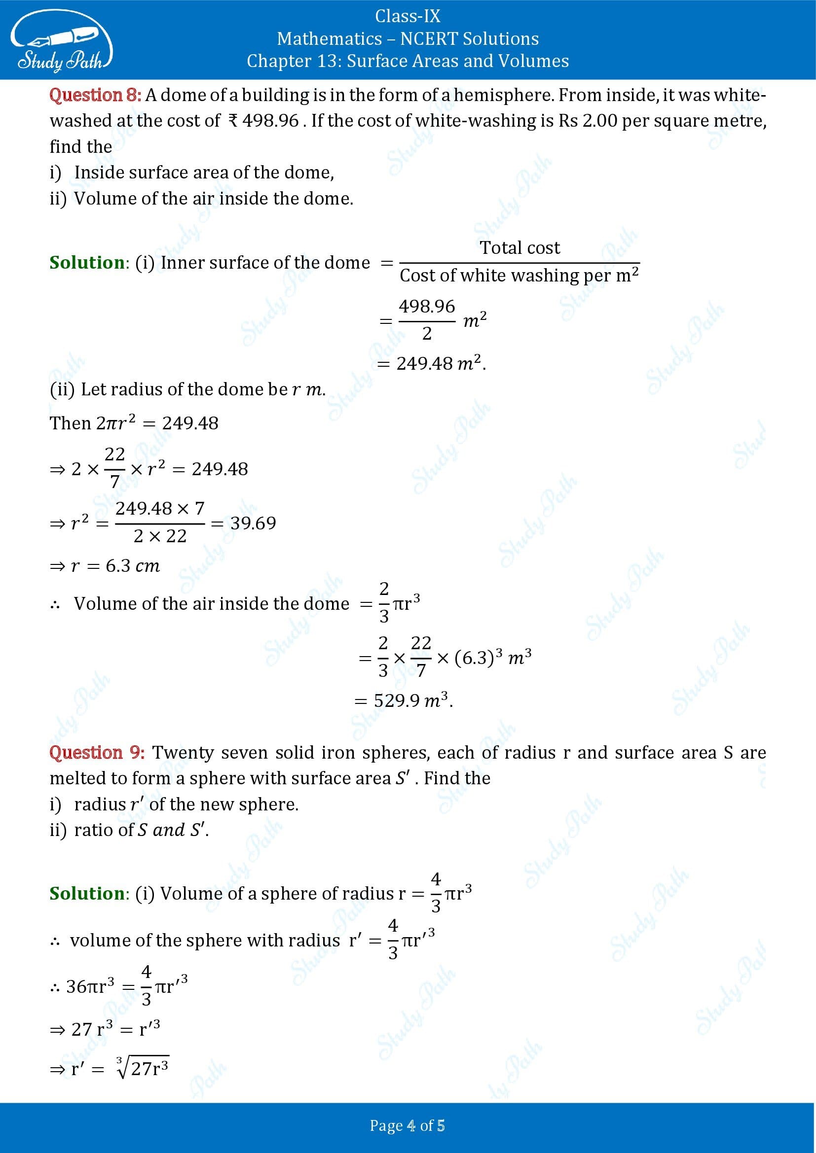 NCERT Solutions for Class 9 Maths Chapter 13 Surface Areas and Volumes Exercise 13.8 00004
