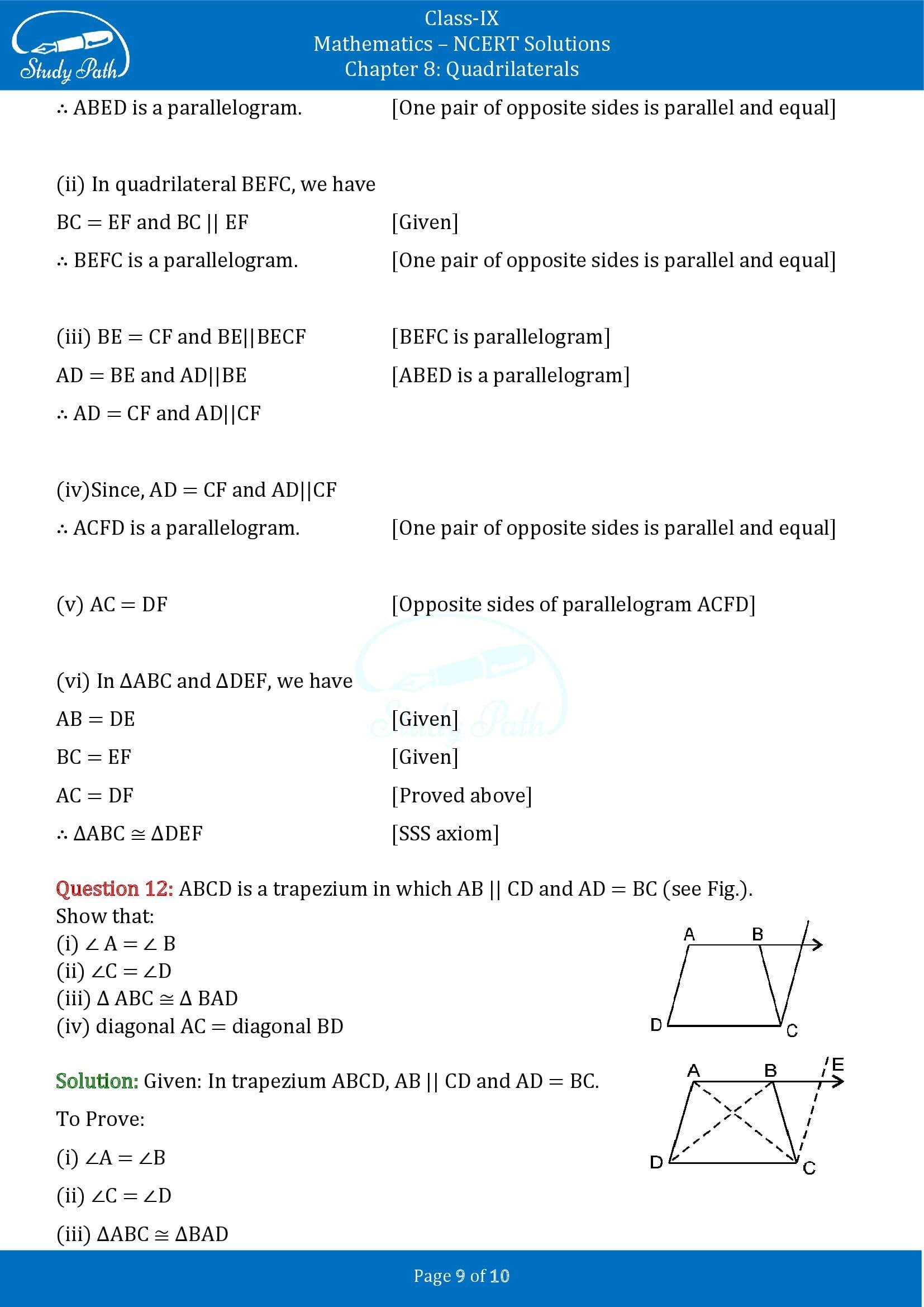 NCERT Solutions for Class 9 Maths Chapter 8 Triangles Exercise 8.1 00009