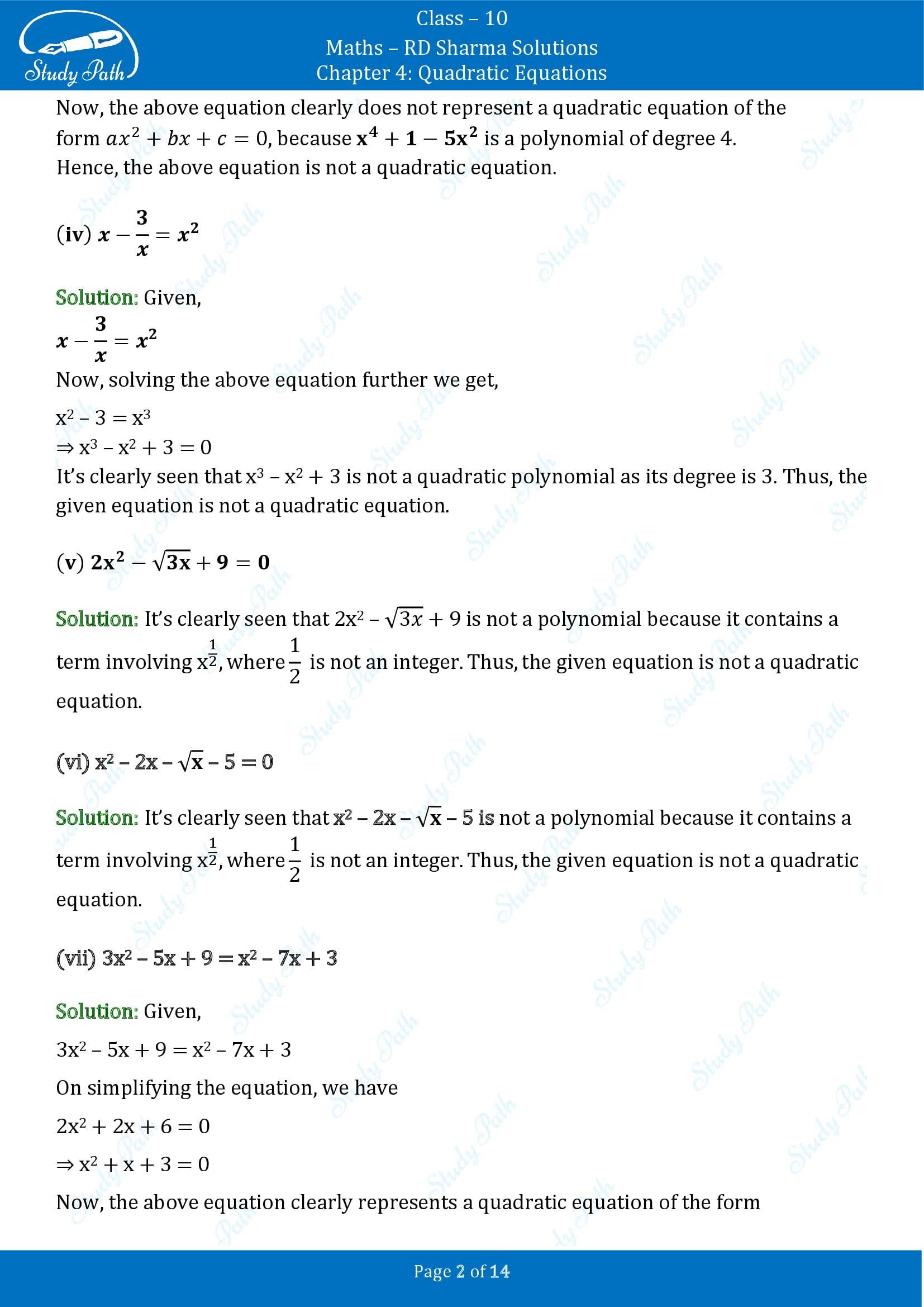 RD Sharma Solutions Class 10 Chapter 4 Quadratic Equations Exercise 4.1 00002