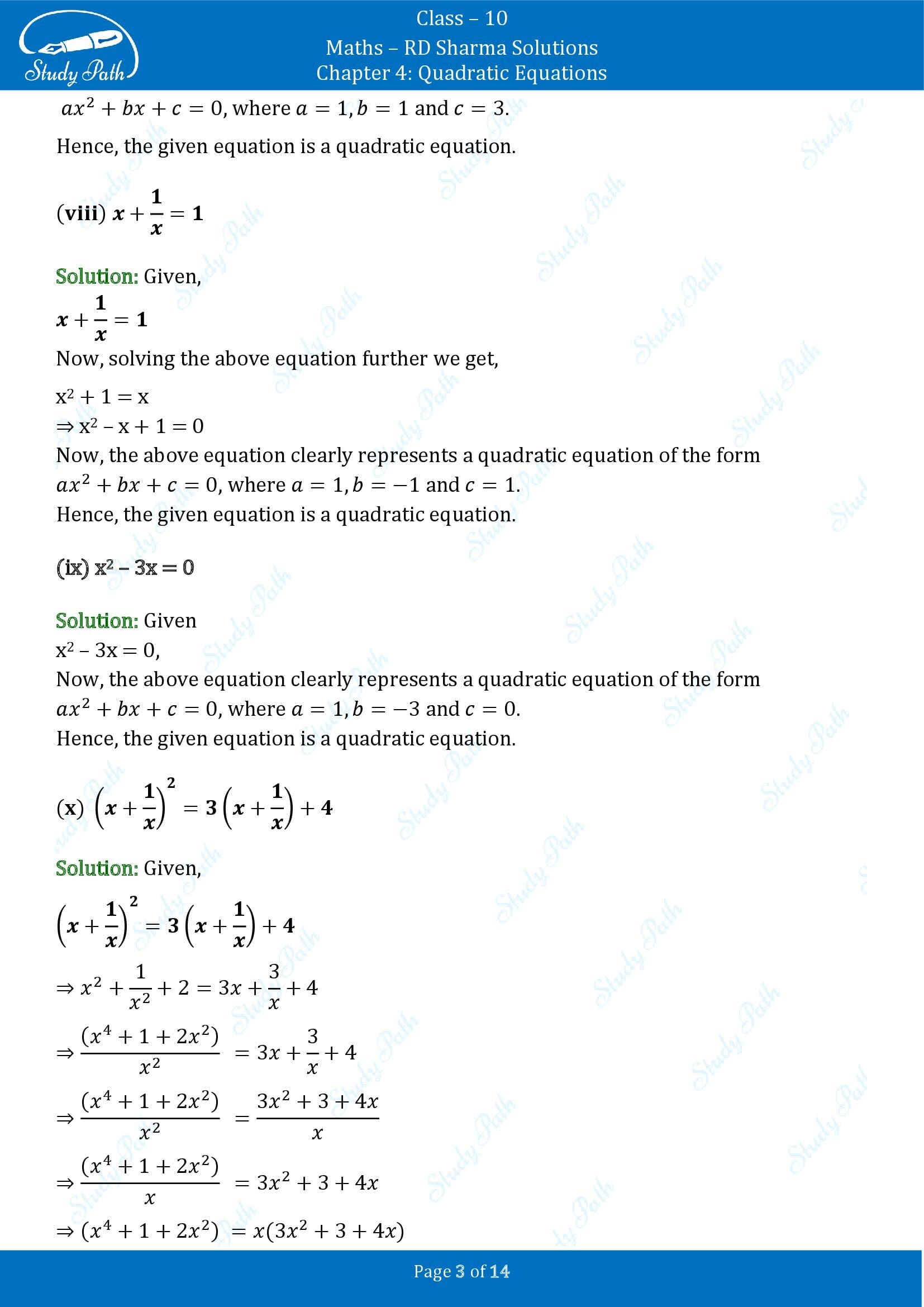 RD Sharma Solutions Class 10 Chapter 4 Quadratic Equations Exercise 4.1 00003