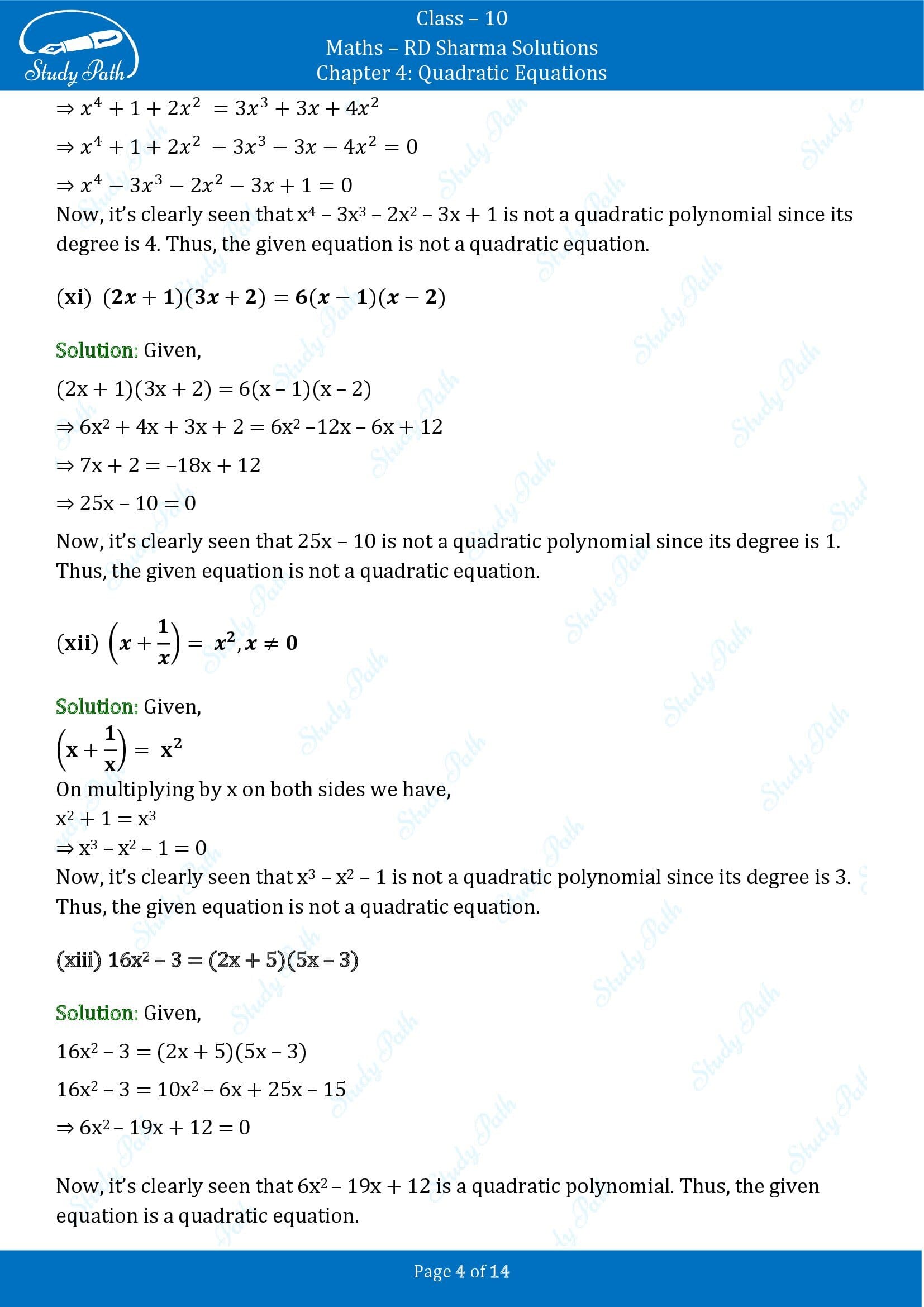 RD Sharma Solutions Class 10 Chapter 4 Quadratic Equations Exercise 4.1 00004