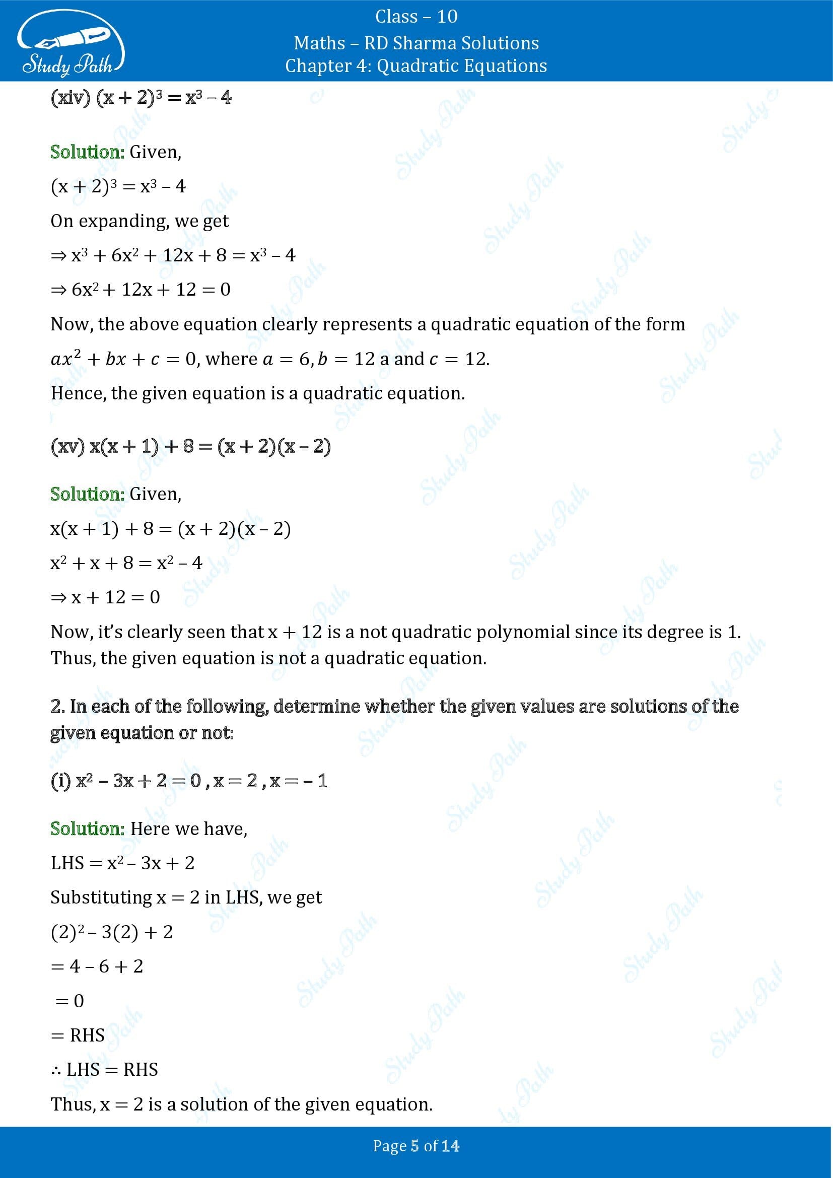 RD Sharma Solutions Class 10 Chapter 4 Quadratic Equations Exercise 4.1 00005