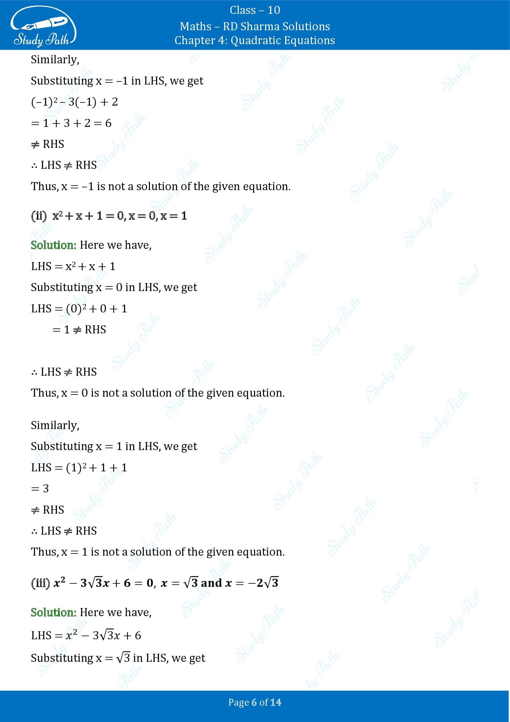 RD Sharma Solutions Class 10 Chapter 4 Quadratic Equations Exercise 4.1 00006